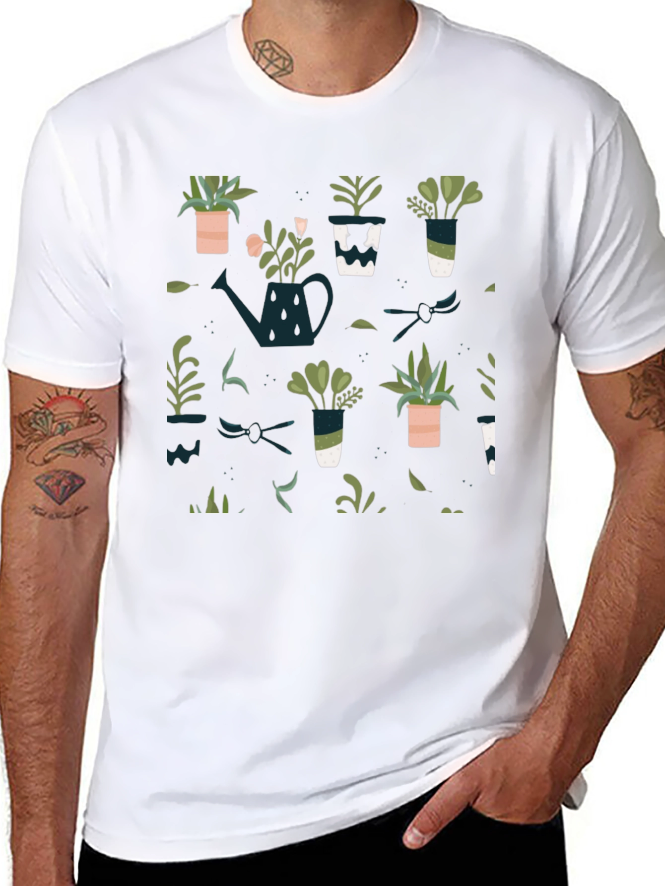 Plant Pattern Black T-Shirt