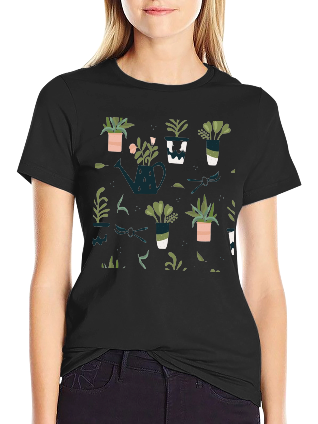 Plant Pattern Black T-Shirt