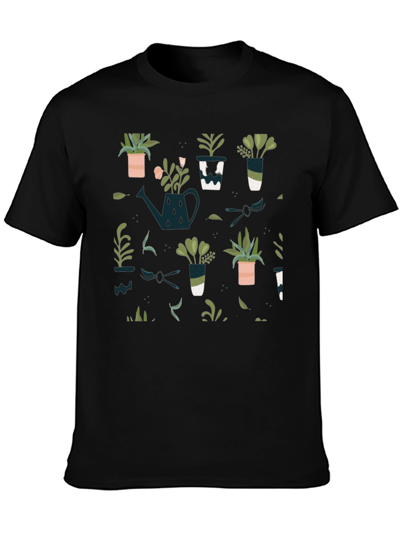 Plant Pattern Black T-Shirt