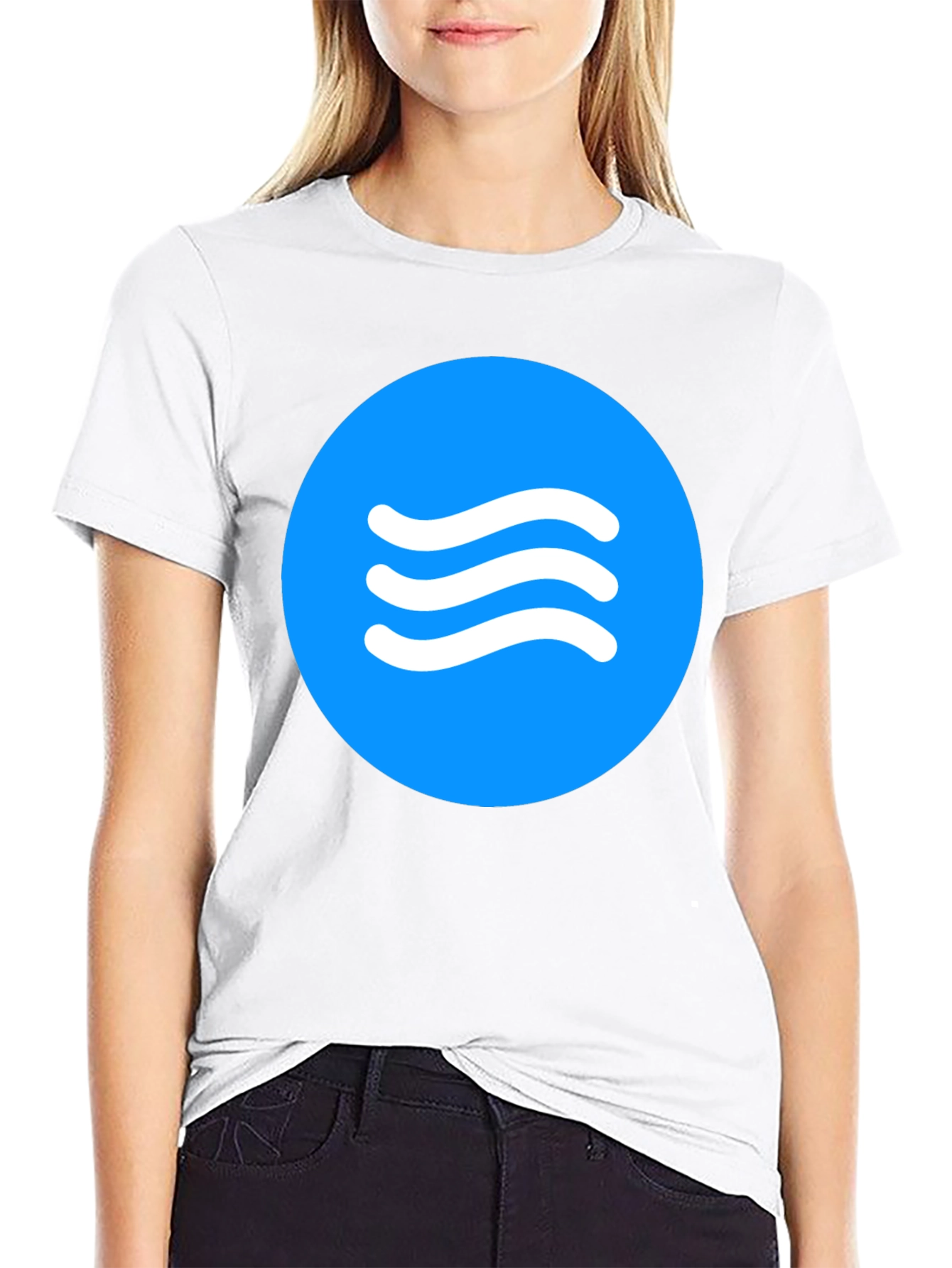 Blue Circle Waves Graphic Black T-Shirt