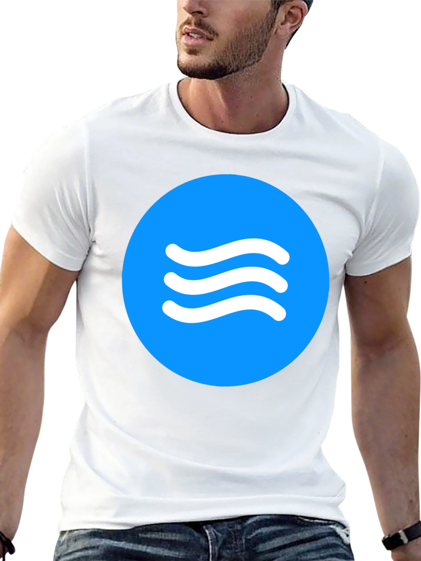 Blue Circle Waves Graphic Black T-Shirt