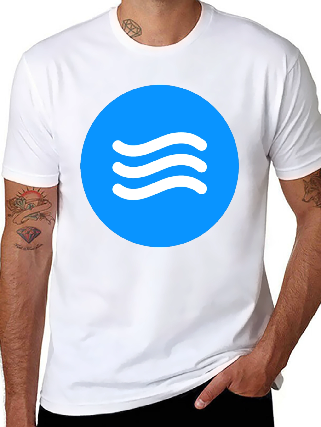 Blue Circle Waves Graphic Black T-Shirt
