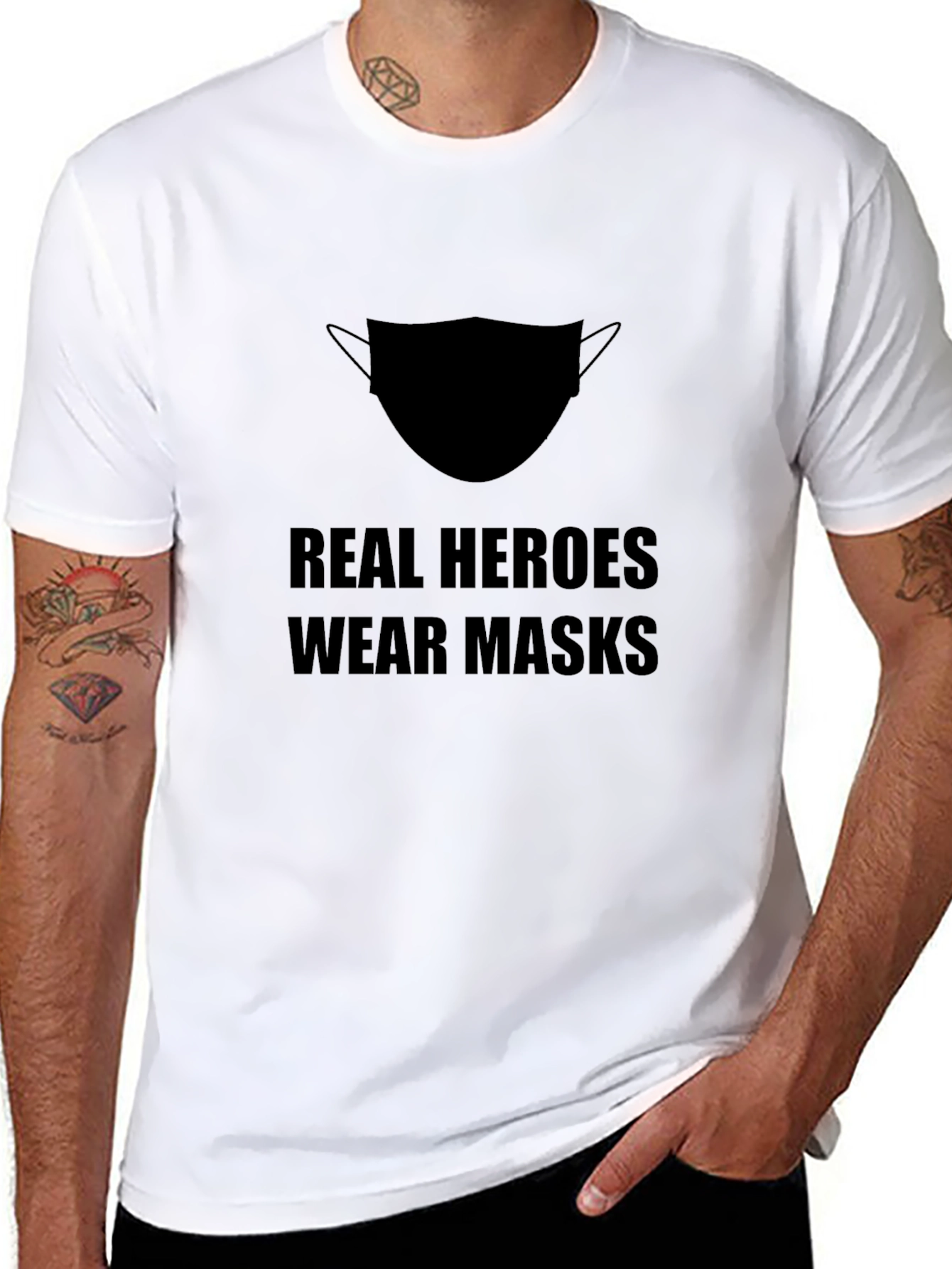 Real Heroes Wear Masks - Black T-Shirt