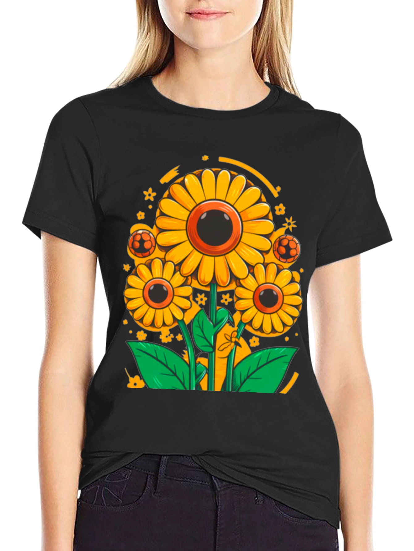 Sunflower Soccer Graphic Tee - Black Cotton Shirt