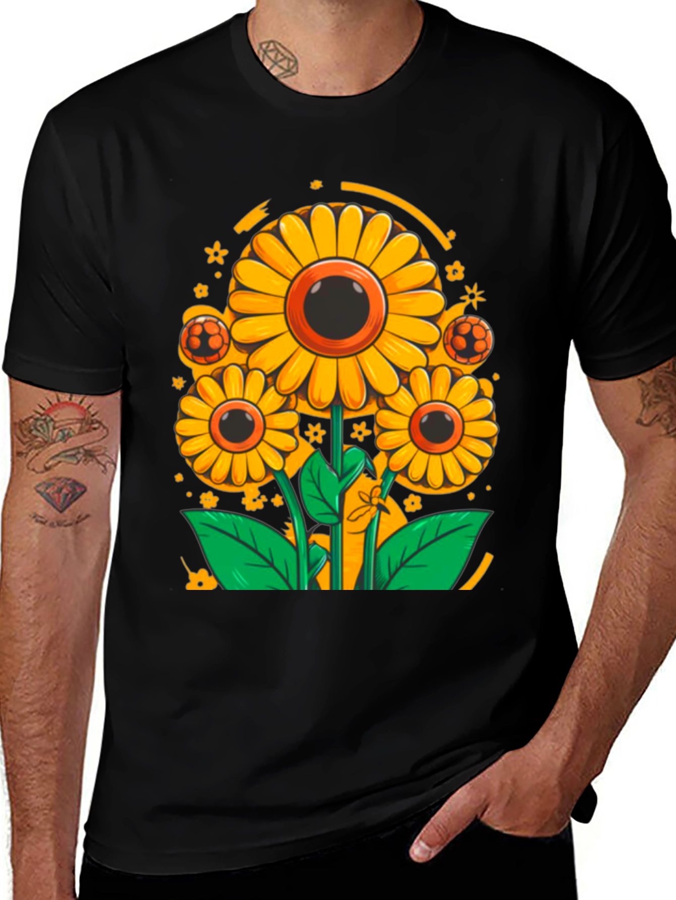 Sunflower Soccer Graphic Tee - Black Cotton Shirt