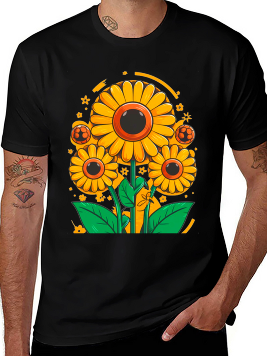 Sunflower Soccer Graphic Tee - Black Cotton Shirt