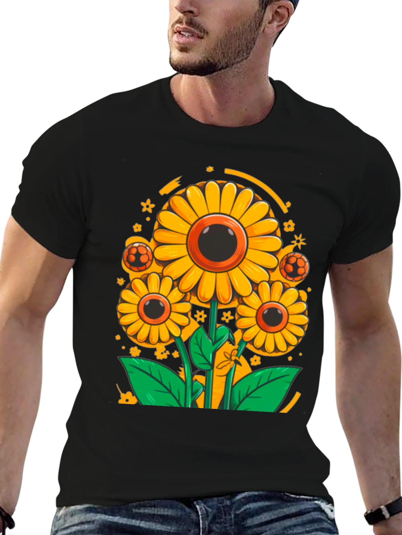 Sunflower Soccer Graphic Tee - Black Cotton Shirt