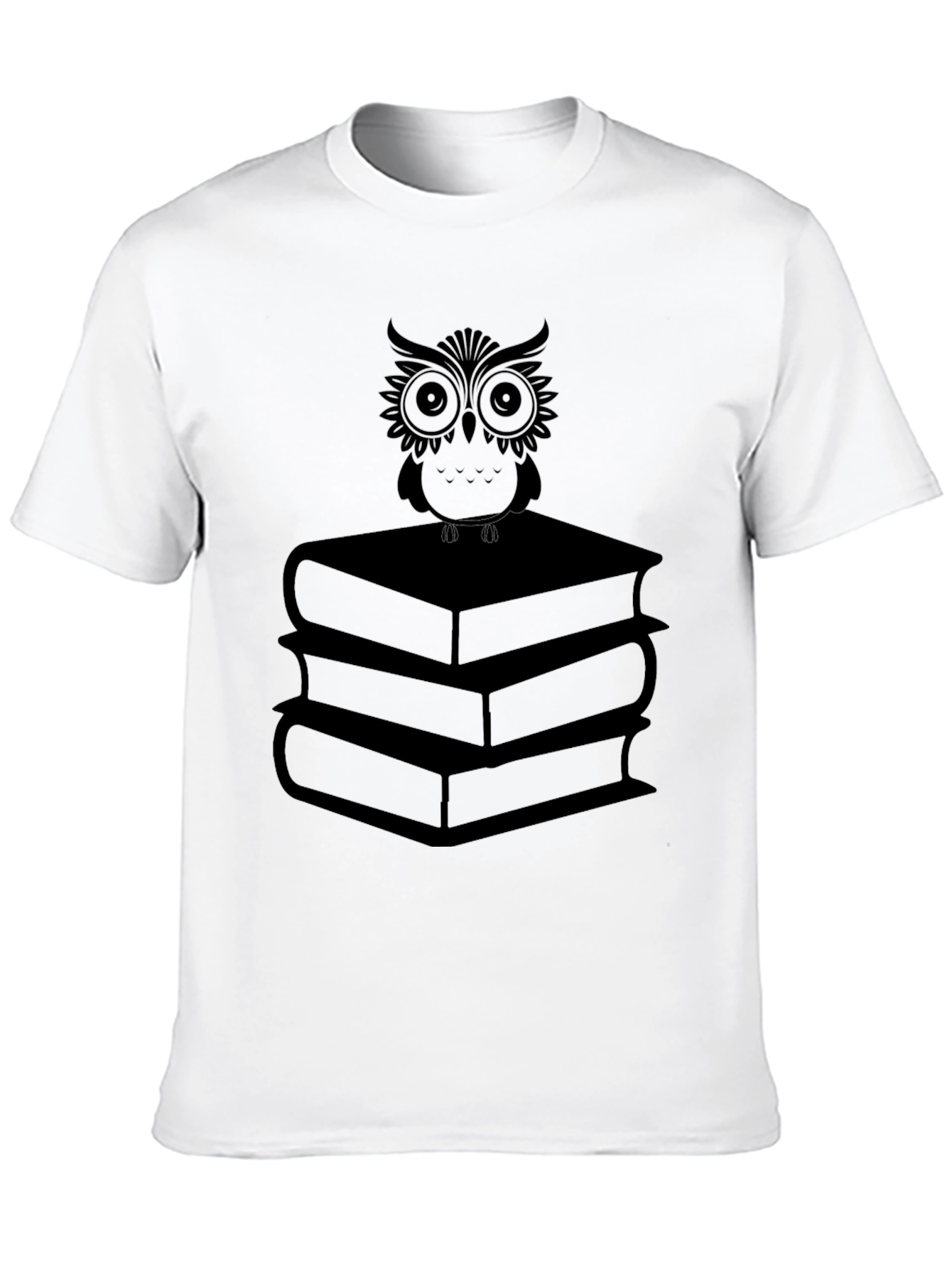 Owl on Books T-Shirt - Black Graphic Tee
