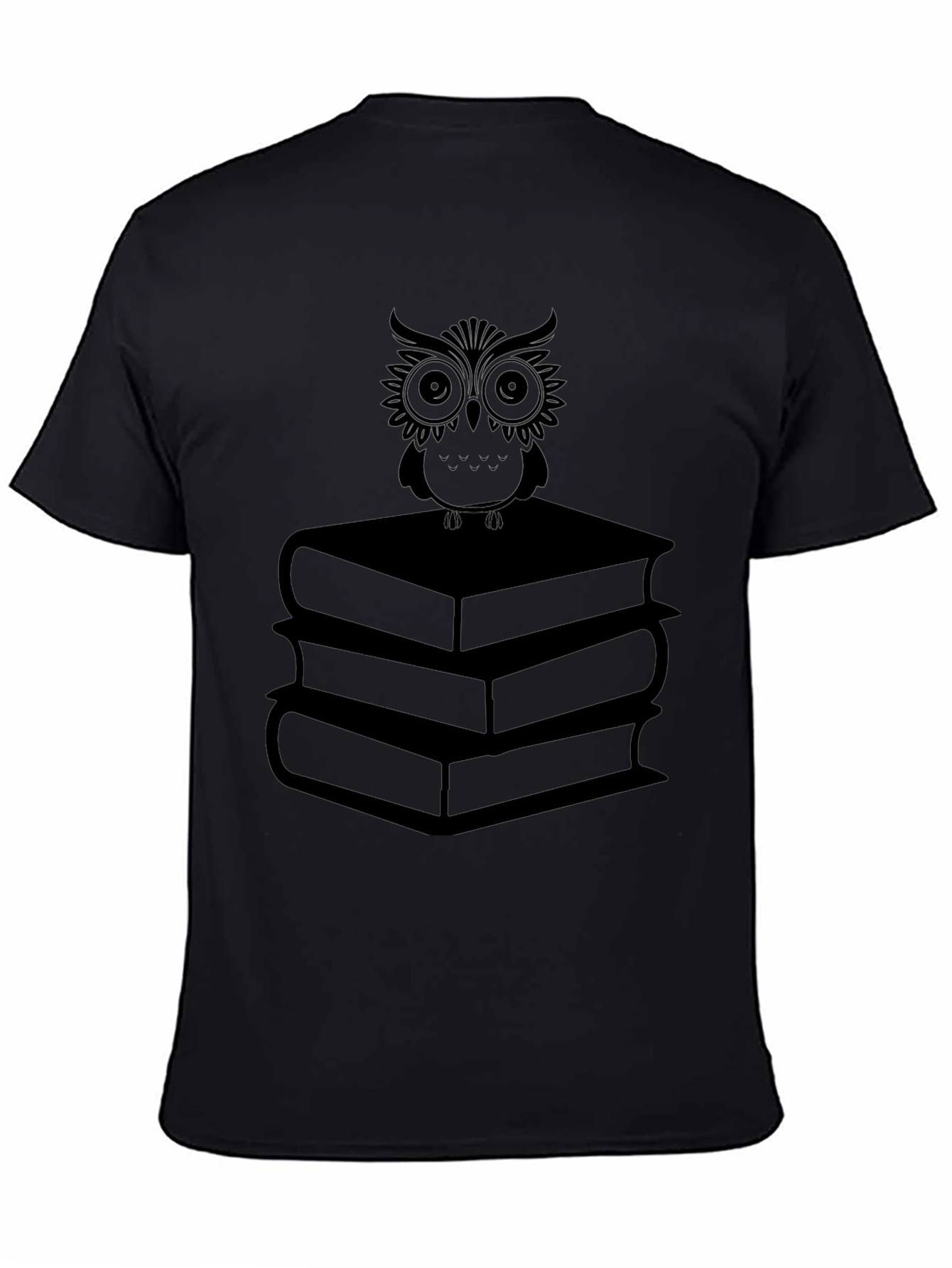 Owl on Books T-Shirt - Black Graphic Tee