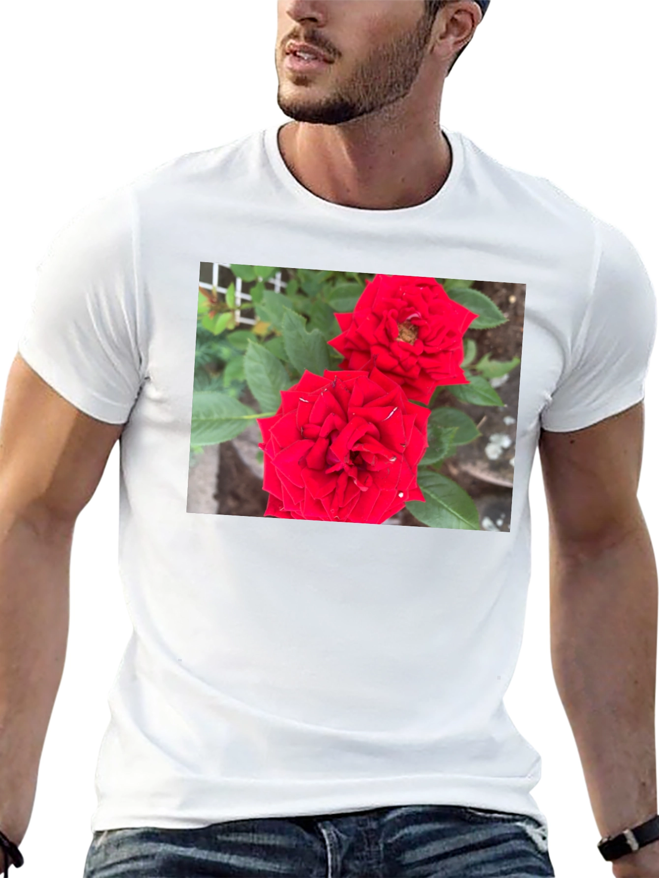 Red Rose Graphic Print Black T-Shirt