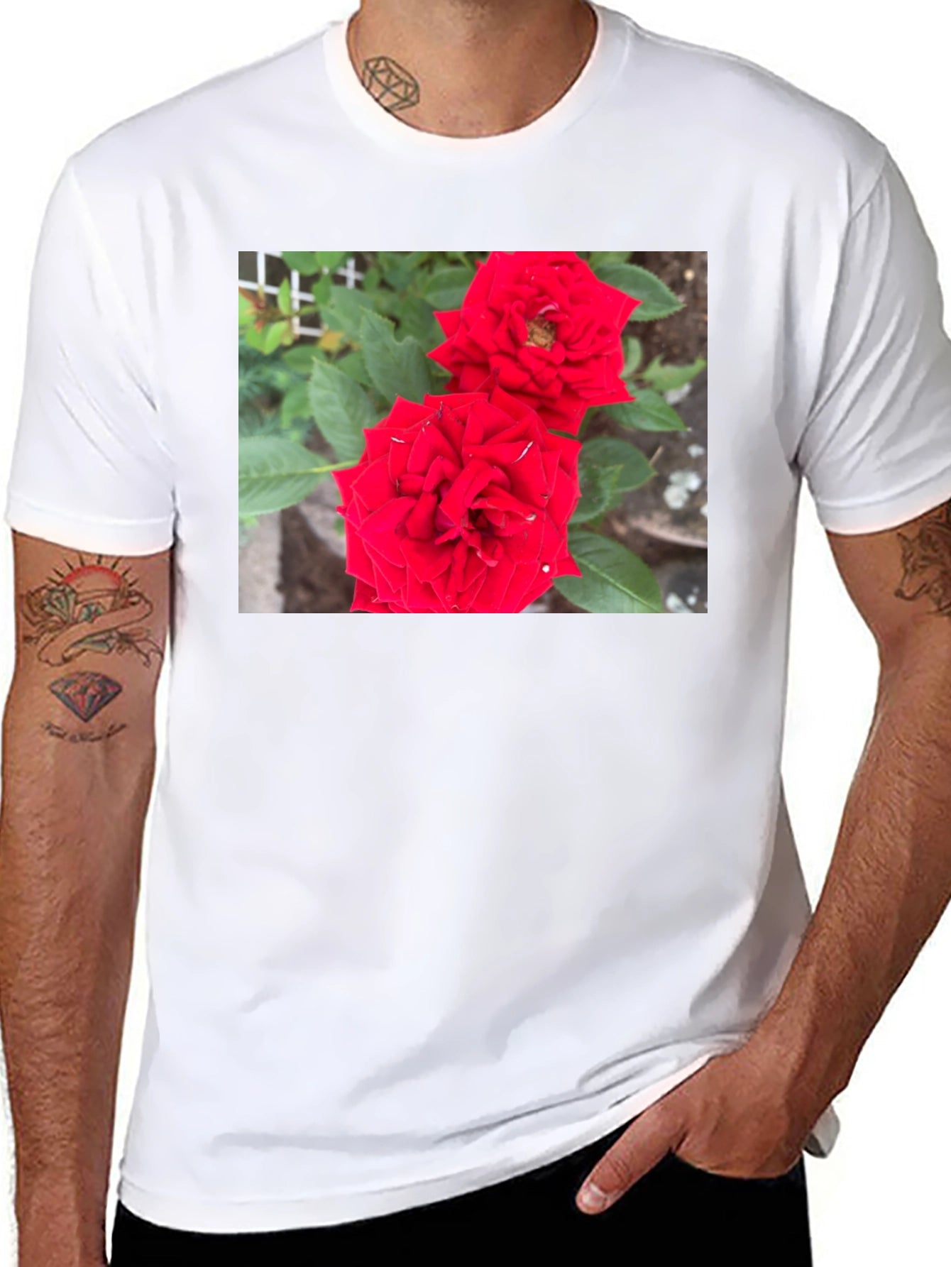 Red Rose Graphic Print Black T-Shirt