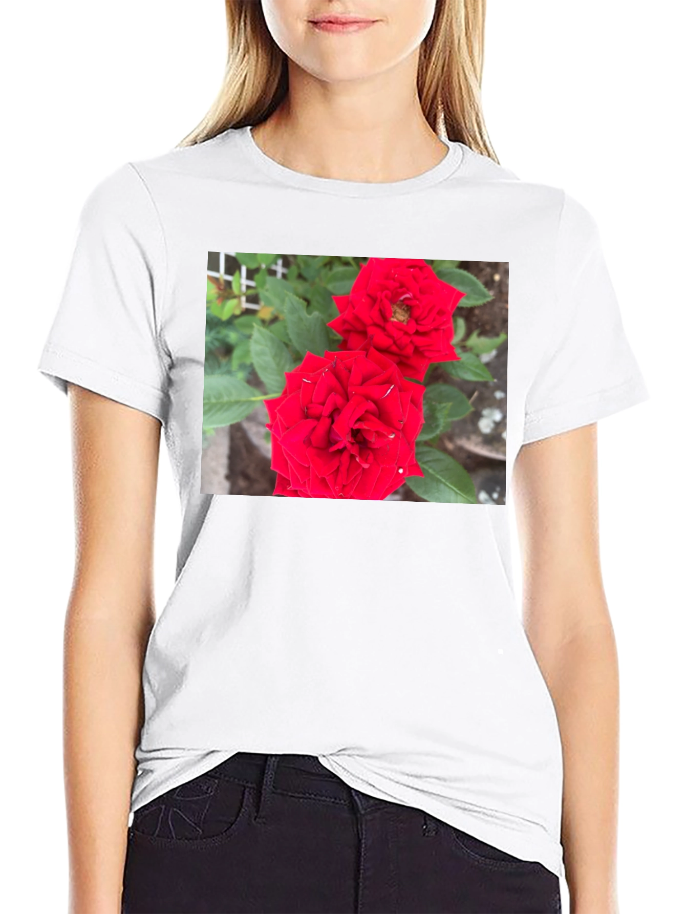 Red Rose Graphic Print Black T-Shirt