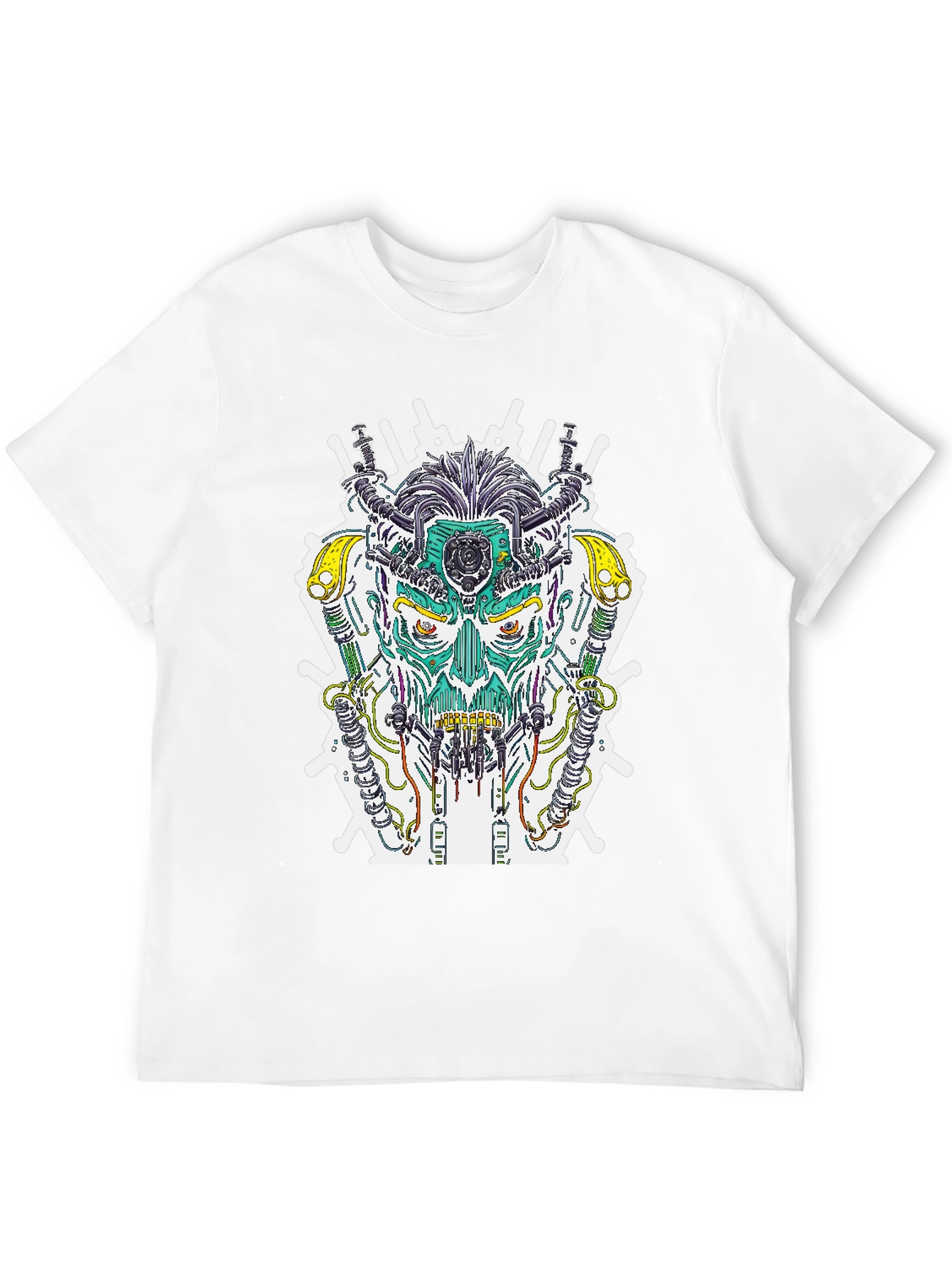 Cyberpunk Skull Graphic Tee - Sci-Fi Style T-Shirt