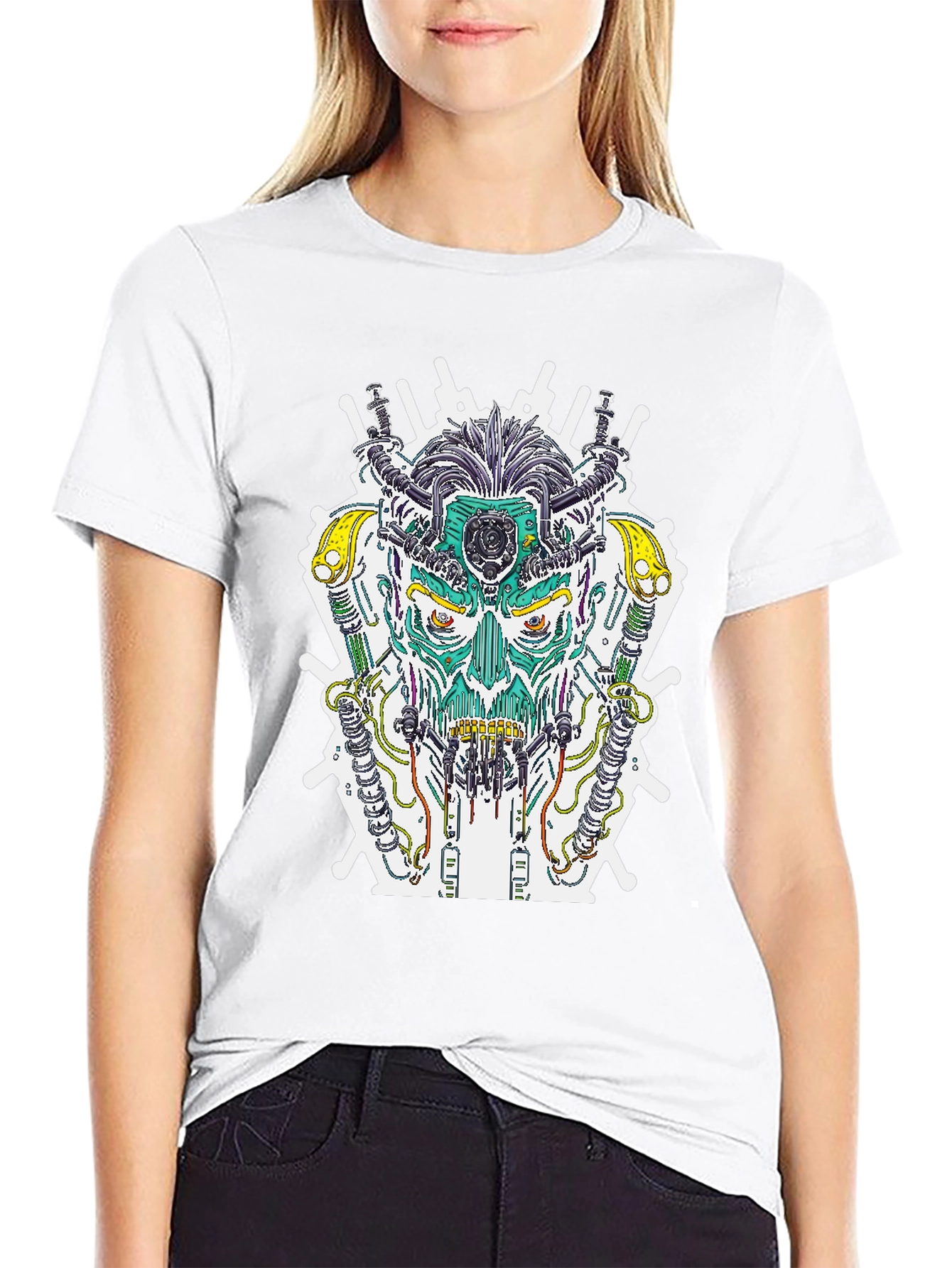 Cyberpunk Skull Graphic Tee - Sci-Fi Style T-Shirt