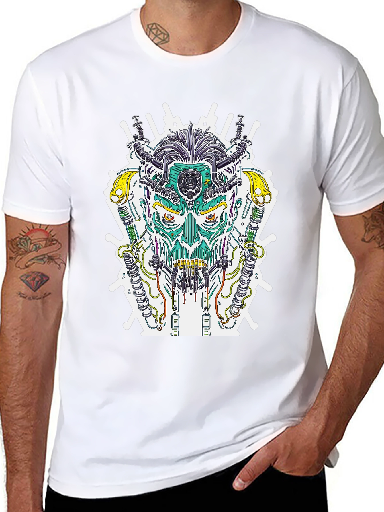 Cyberpunk Skull Graphic Tee - Sci-Fi Style T-Shirt