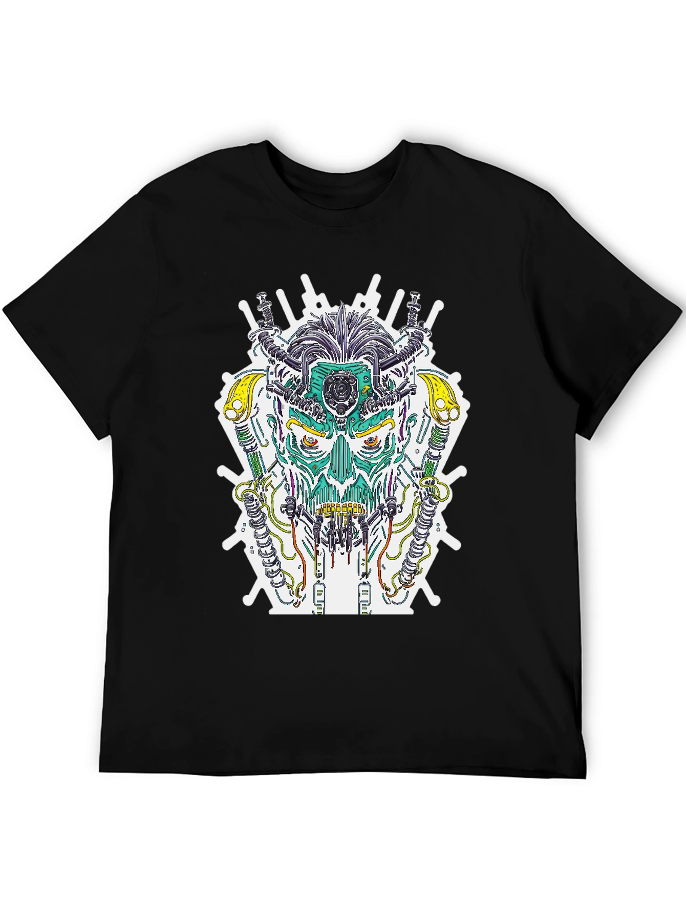 Cyberpunk Skull Graphic Tee - Sci-Fi Style T-Shirt