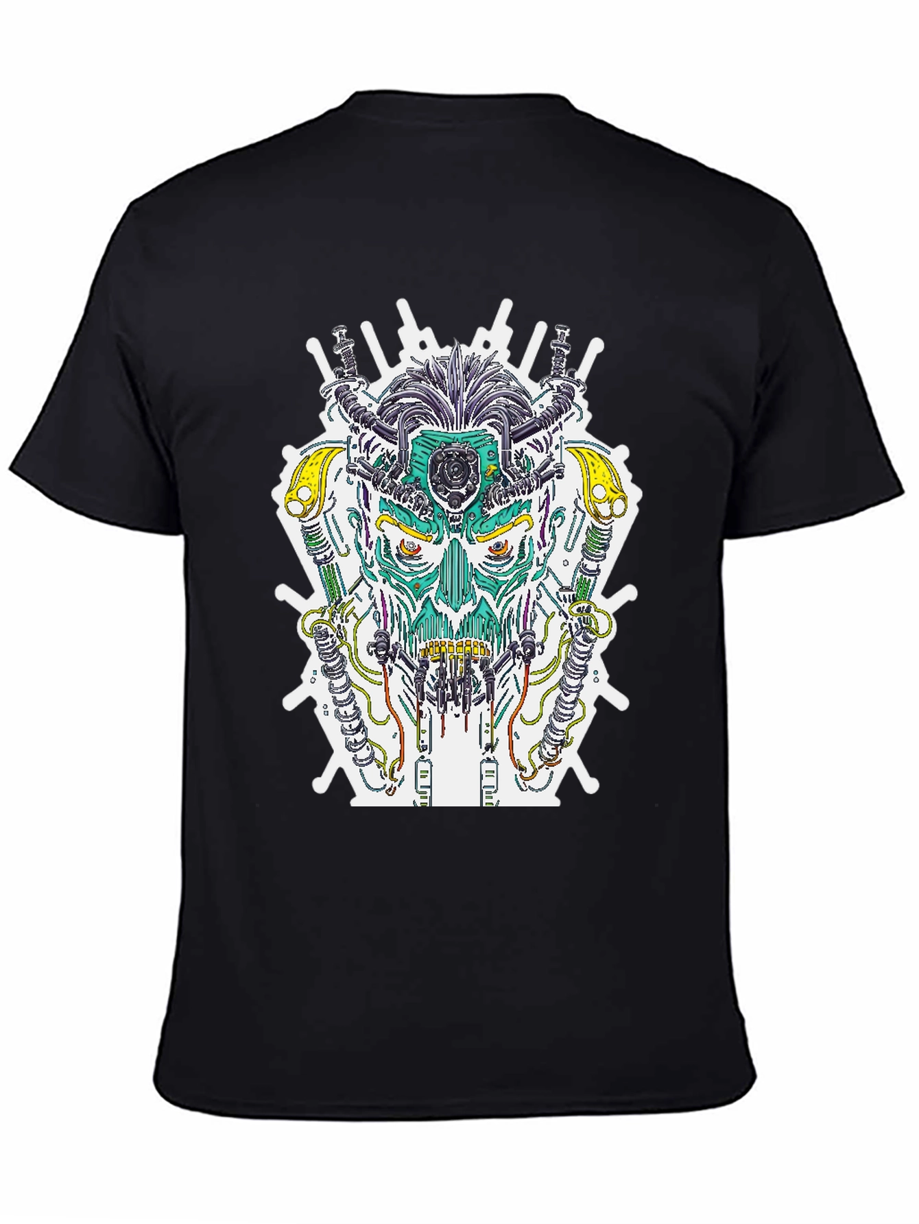 Cyberpunk Skull Graphic Tee - Sci-Fi Style T-Shirt