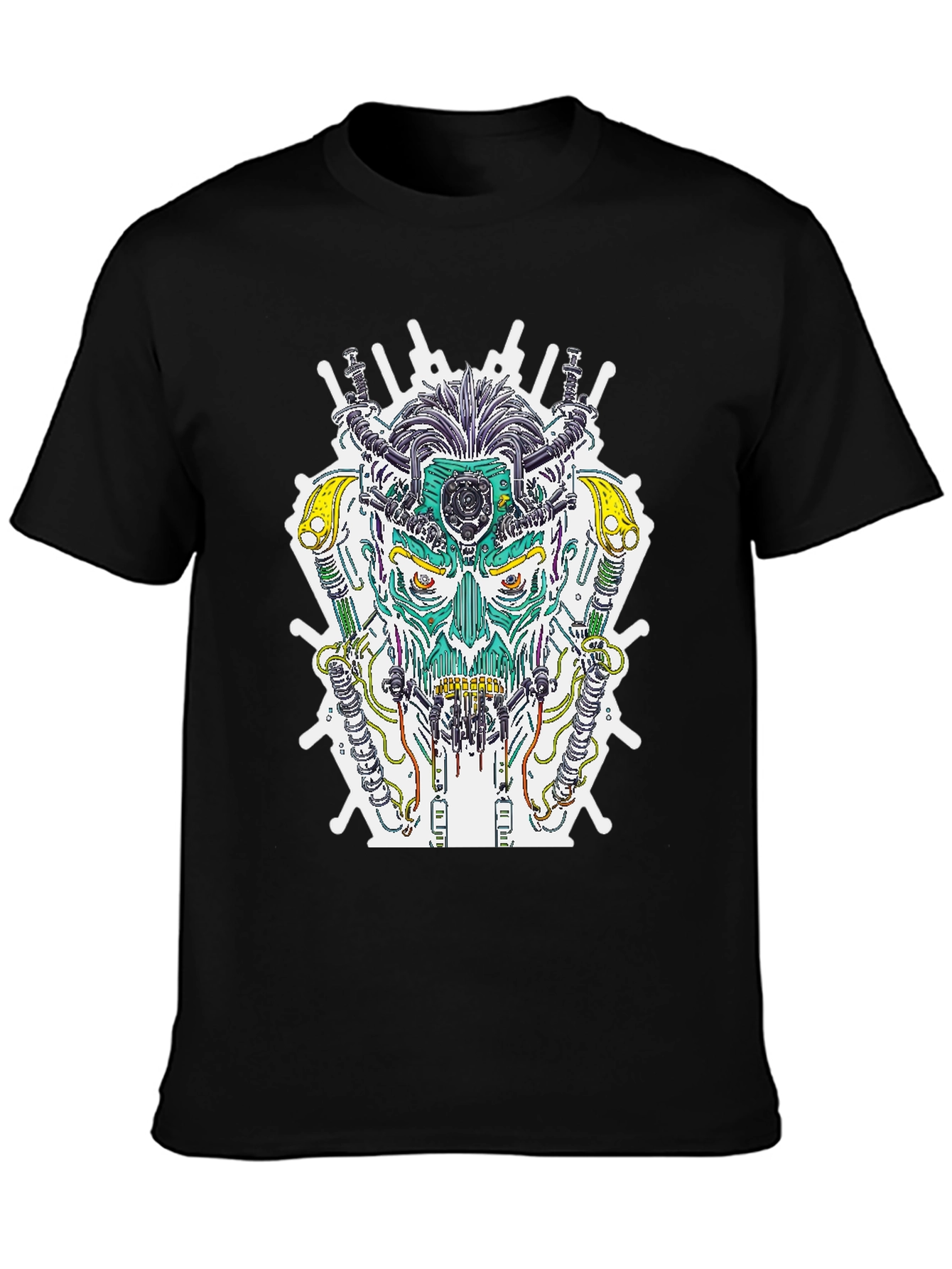 Cyberpunk Skull Graphic Tee - Sci-Fi Style T-Shirt