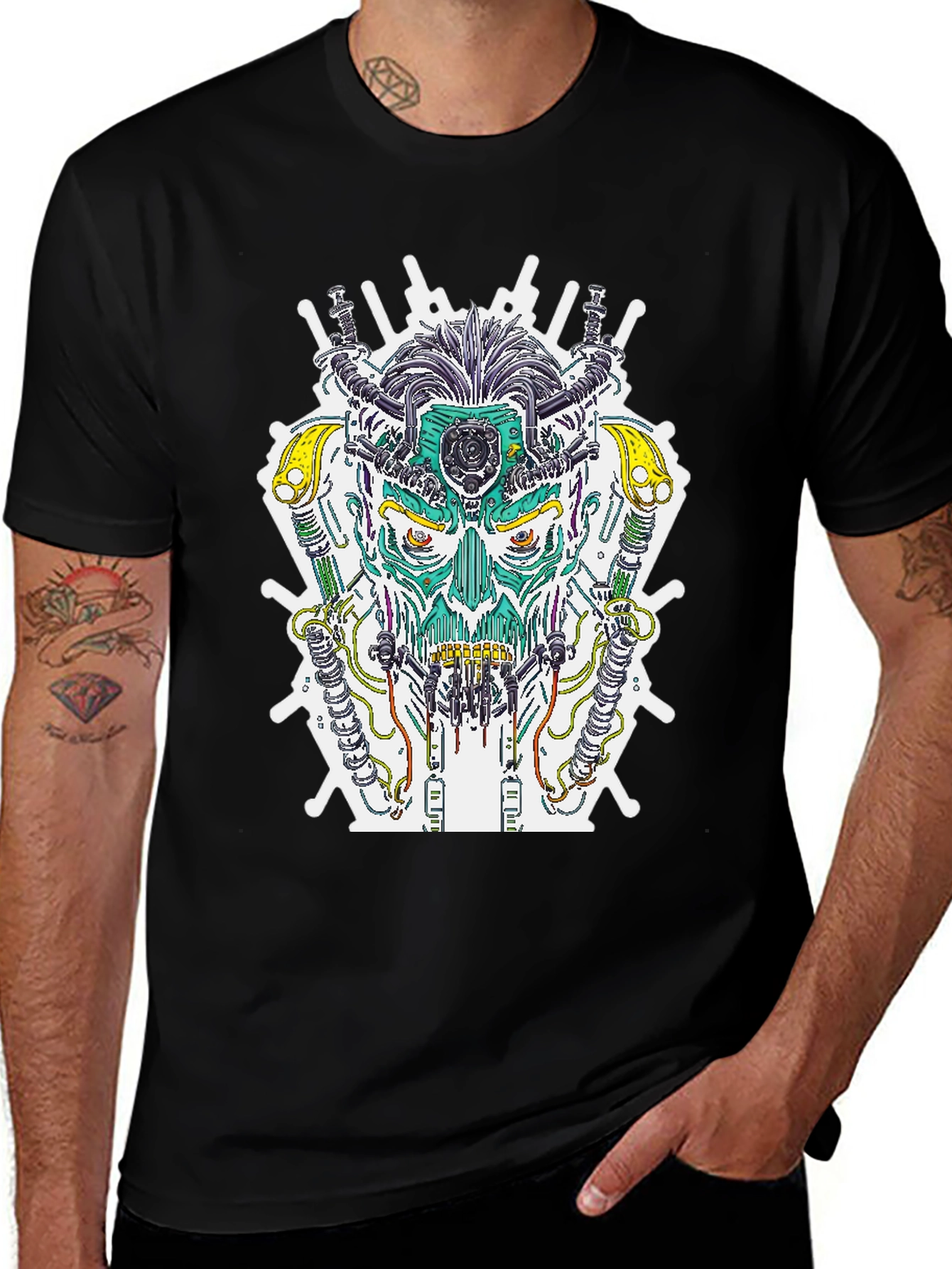 Cyberpunk Skull Graphic Tee - Sci-Fi Style T-Shirt