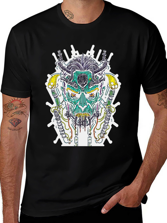 Cyberpunk Skull Graphic Tee - Sci-Fi Style T-Shirt