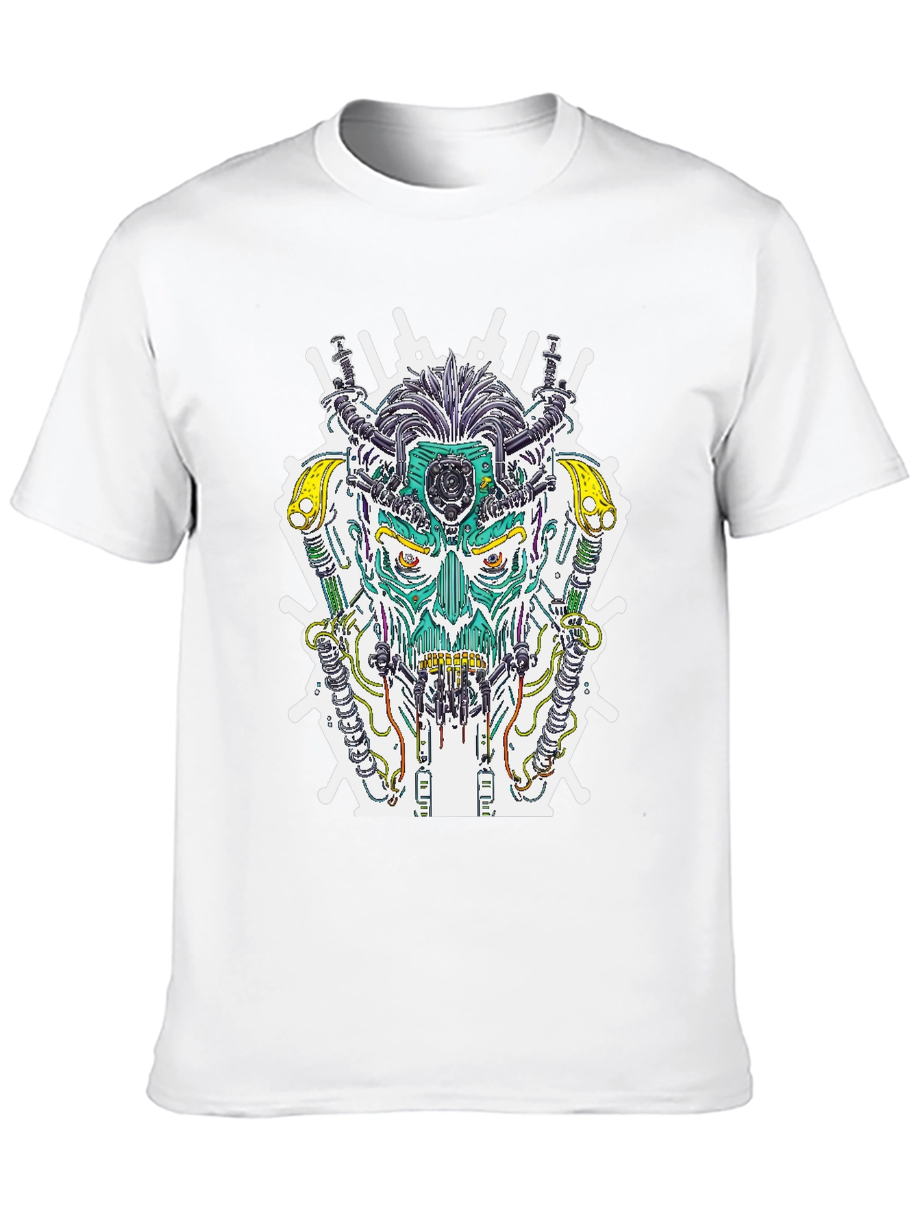 Cyberpunk Skull Graphic Tee - Sci-Fi Style T-Shirt