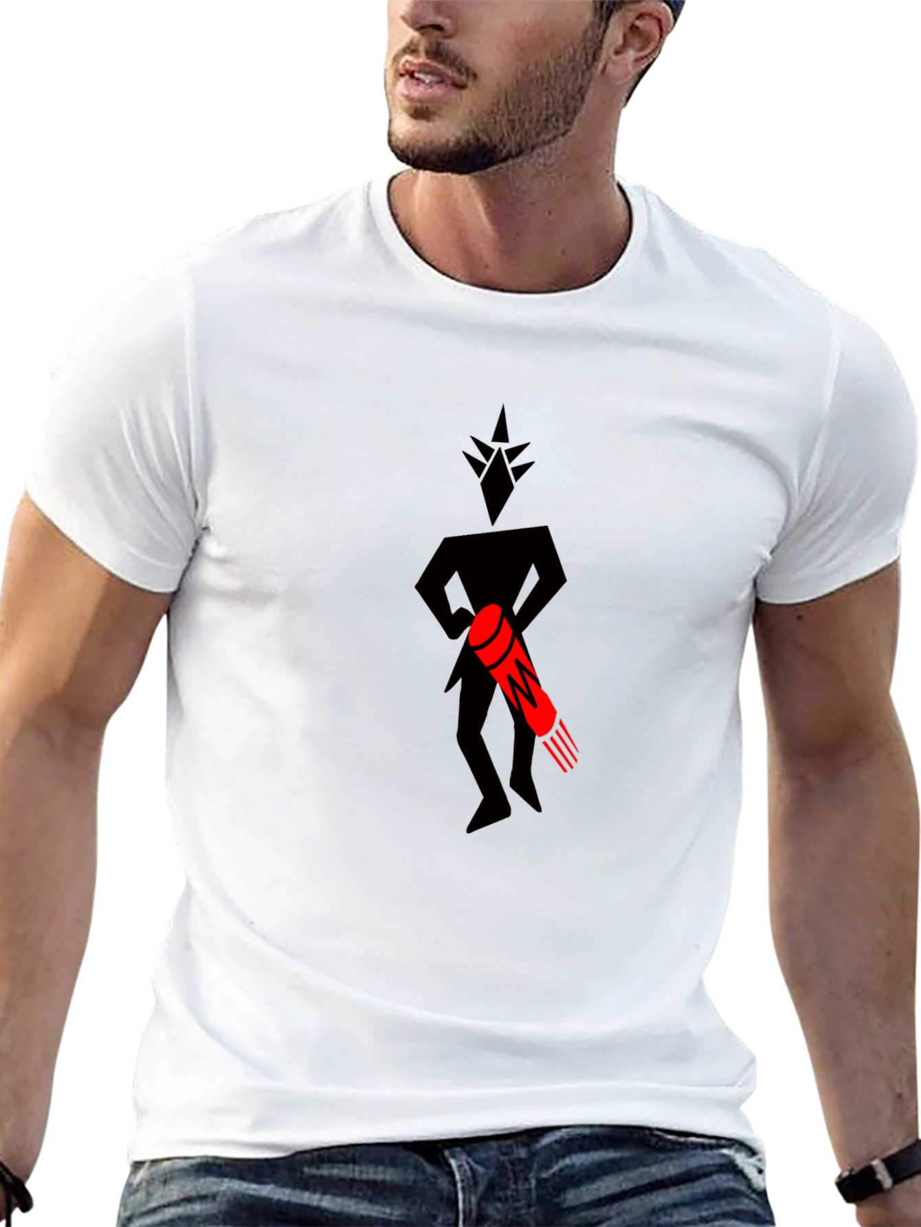 Graphic Print Tee: Black T-Shirt with Figure Design