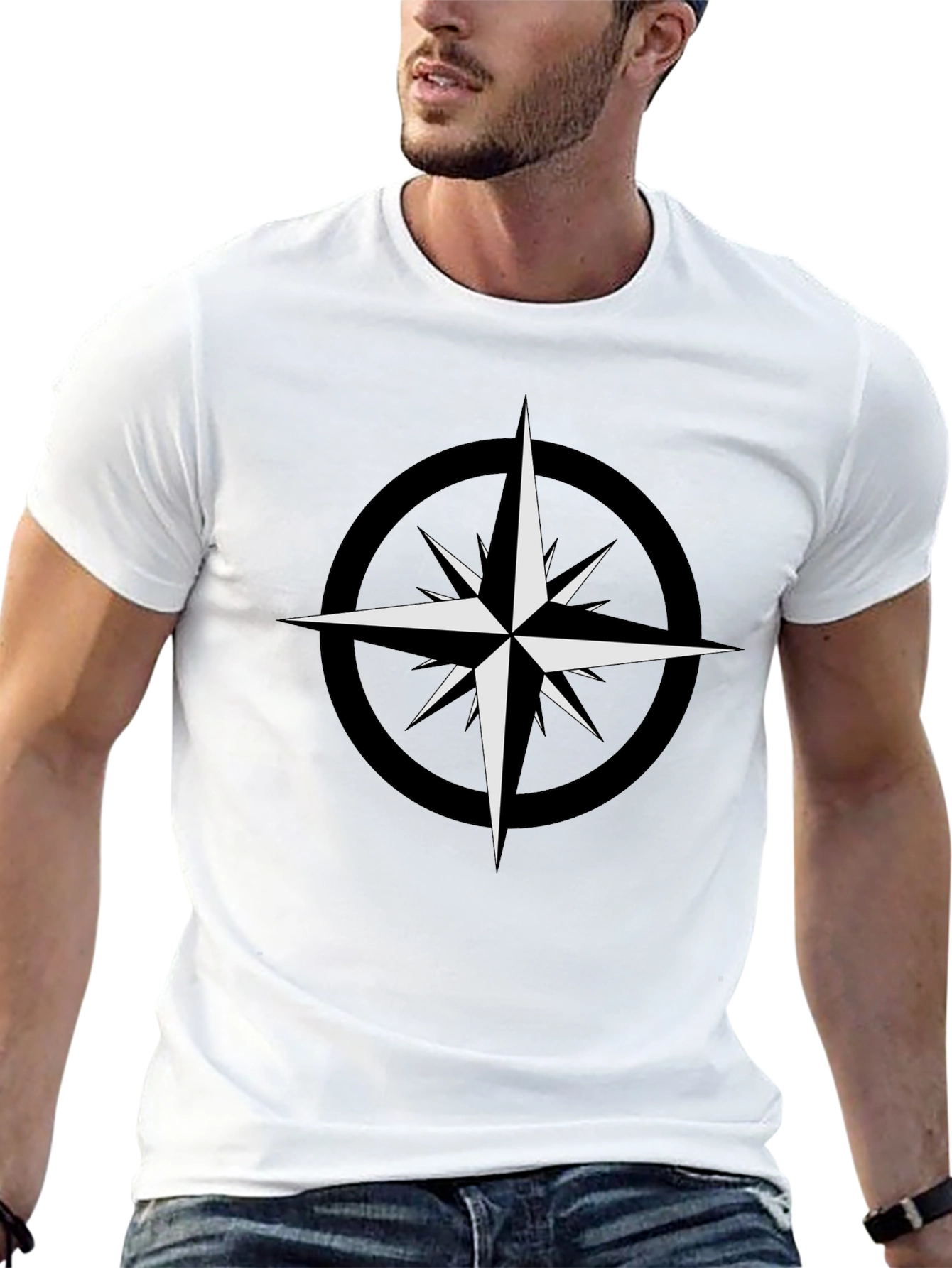 Black T-Shirt with Compass Star Graphic