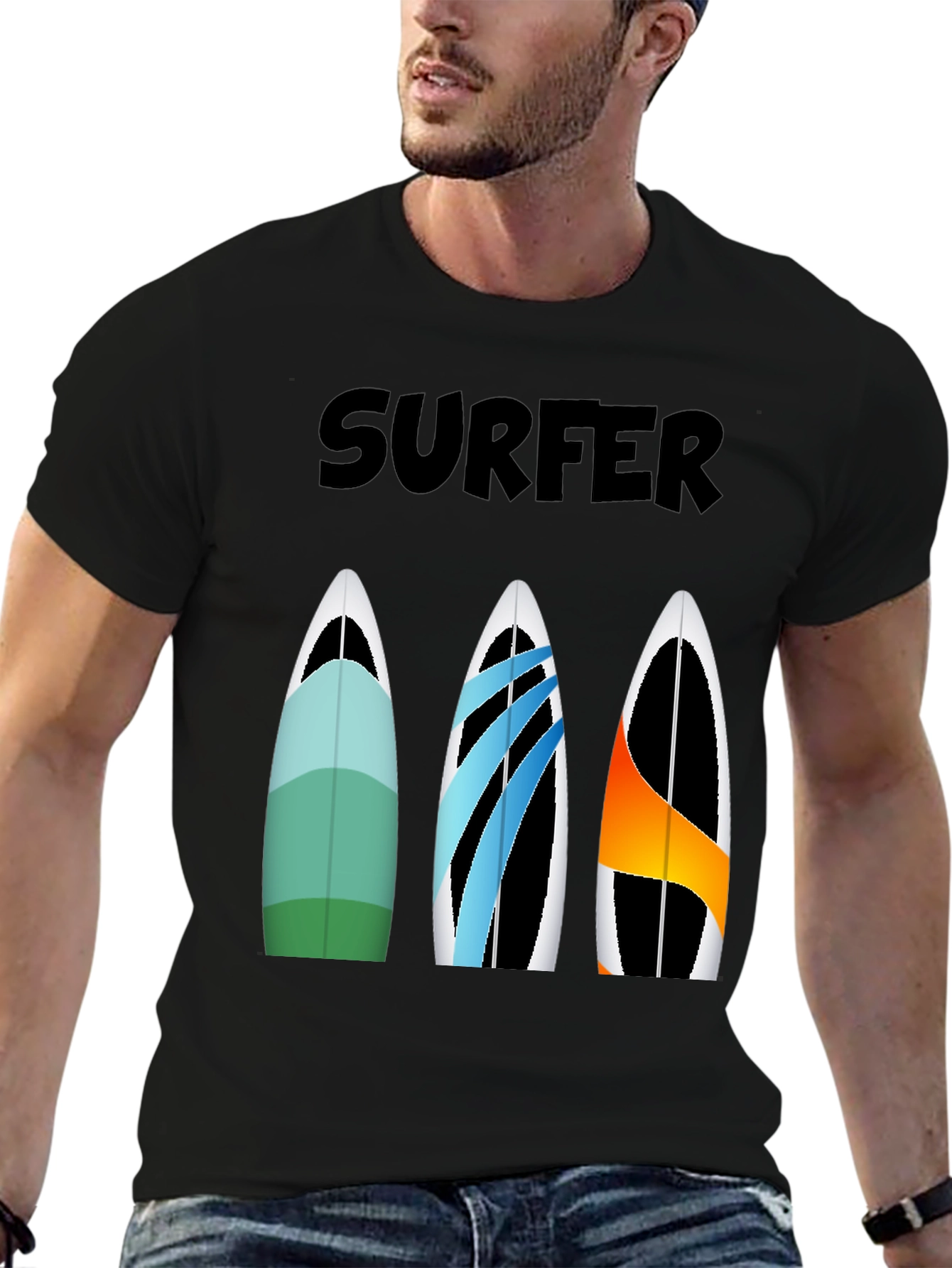 Surfer T-Shirt with Surfboard Design
