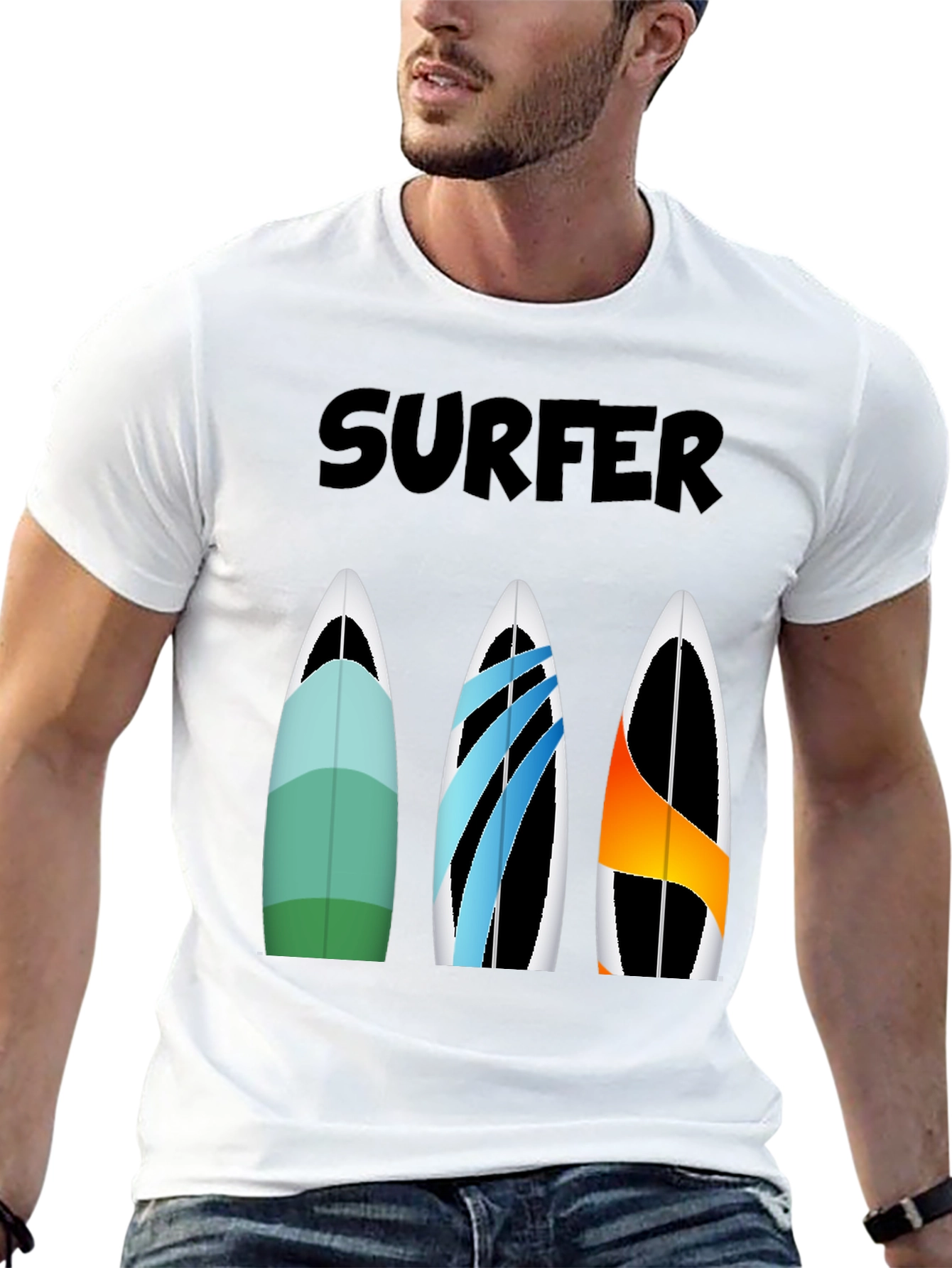 Surfer T-Shirt with Surfboard Design