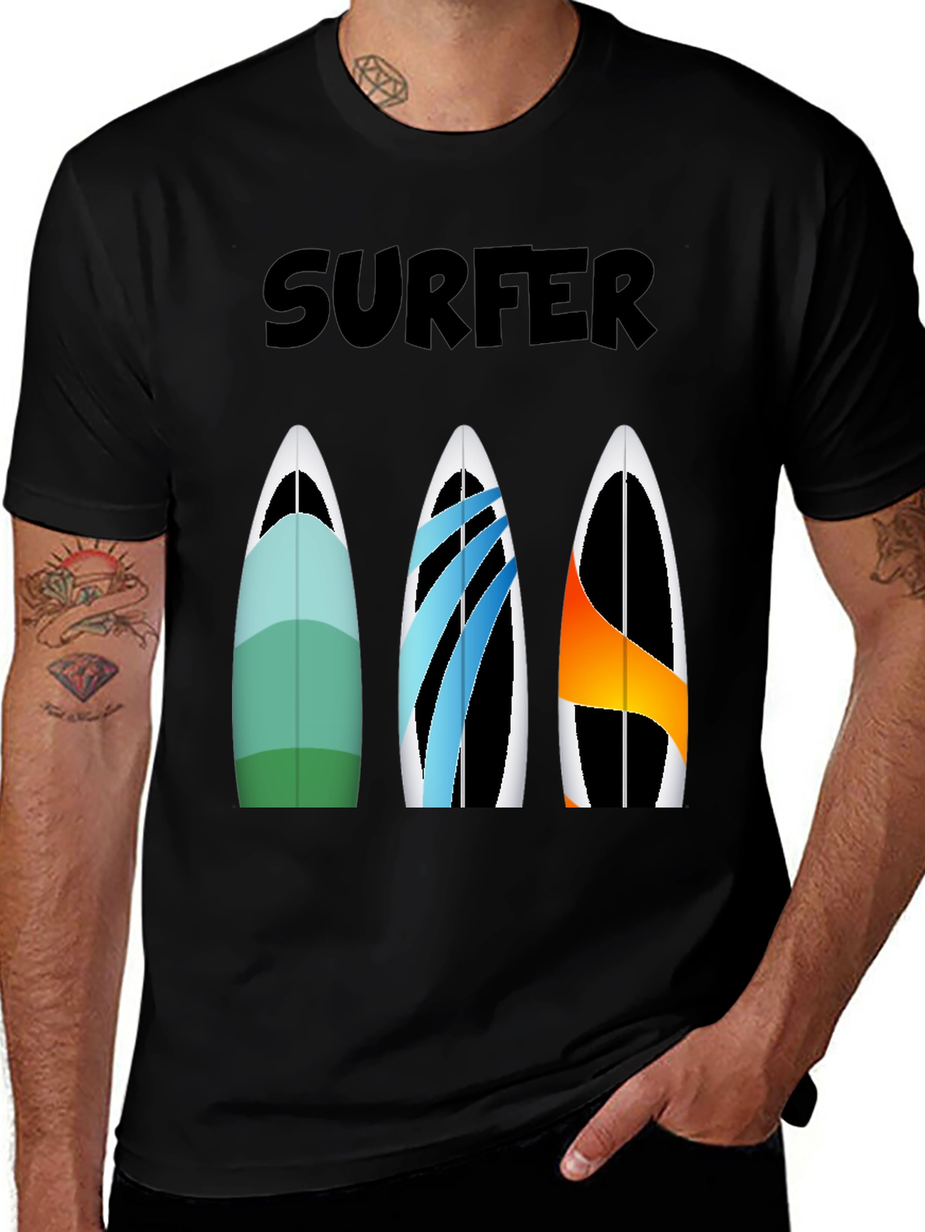 Surfer T-Shirt with Surfboard Design