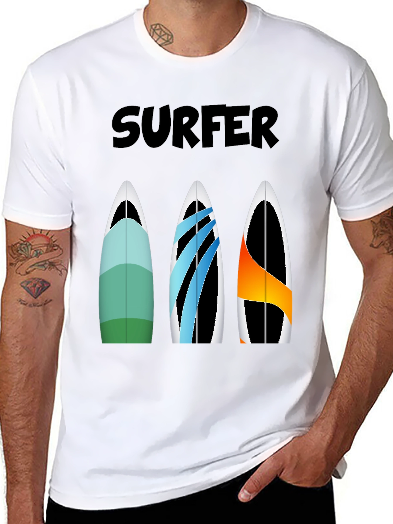 Surfer T-Shirt with Surfboard Design