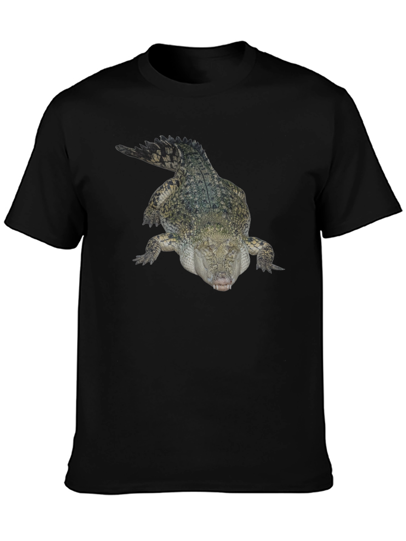 Crocodile Print T-Shirt - Black Cotton Tee