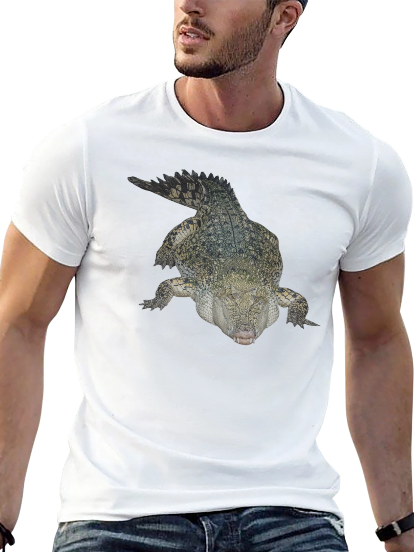 Crocodile Print T-Shirt - Black Cotton Tee