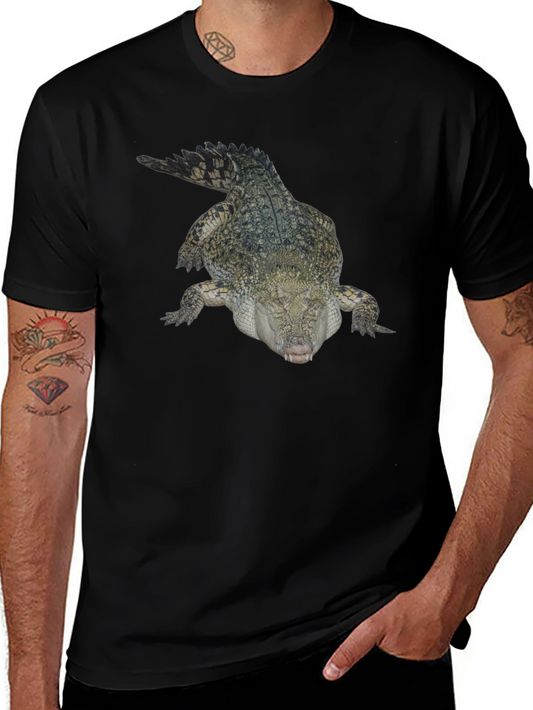 Crocodile Print T-Shirt - Black Cotton Tee