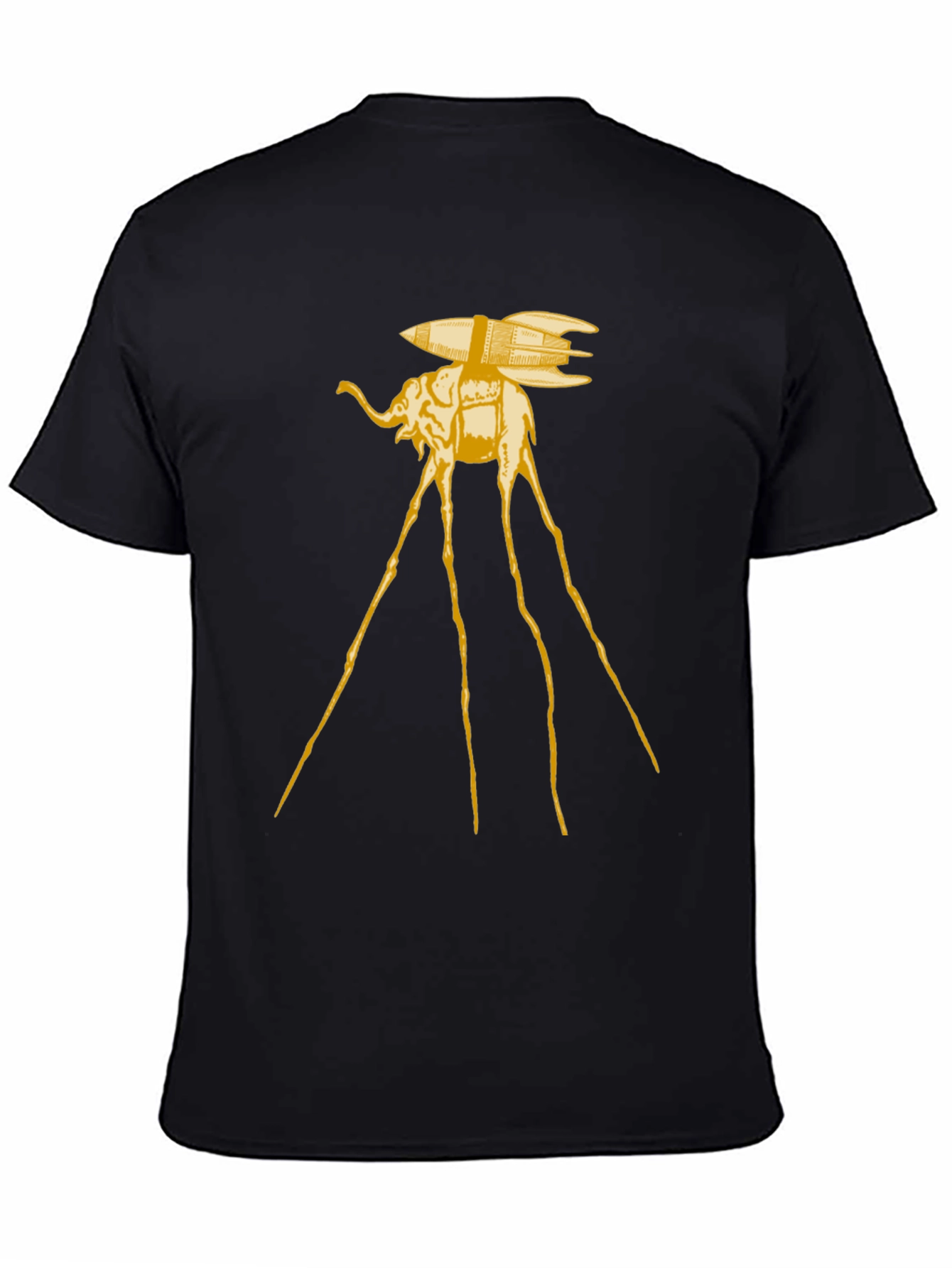 Surreal Elephant Rocket T-Shirt - Artistic Black Tee