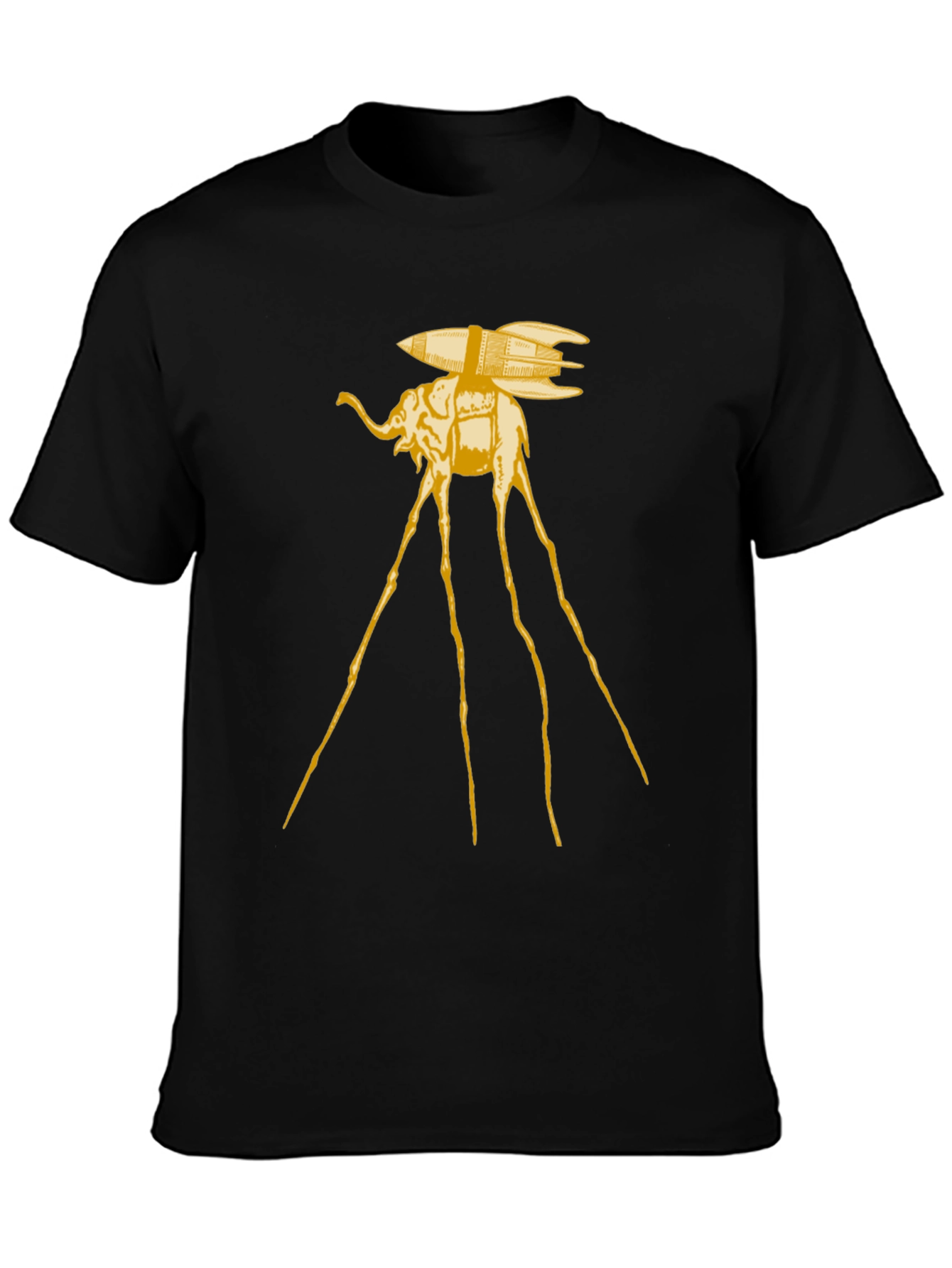 Surreal Elephant Rocket T-Shirt - Artistic Black Tee