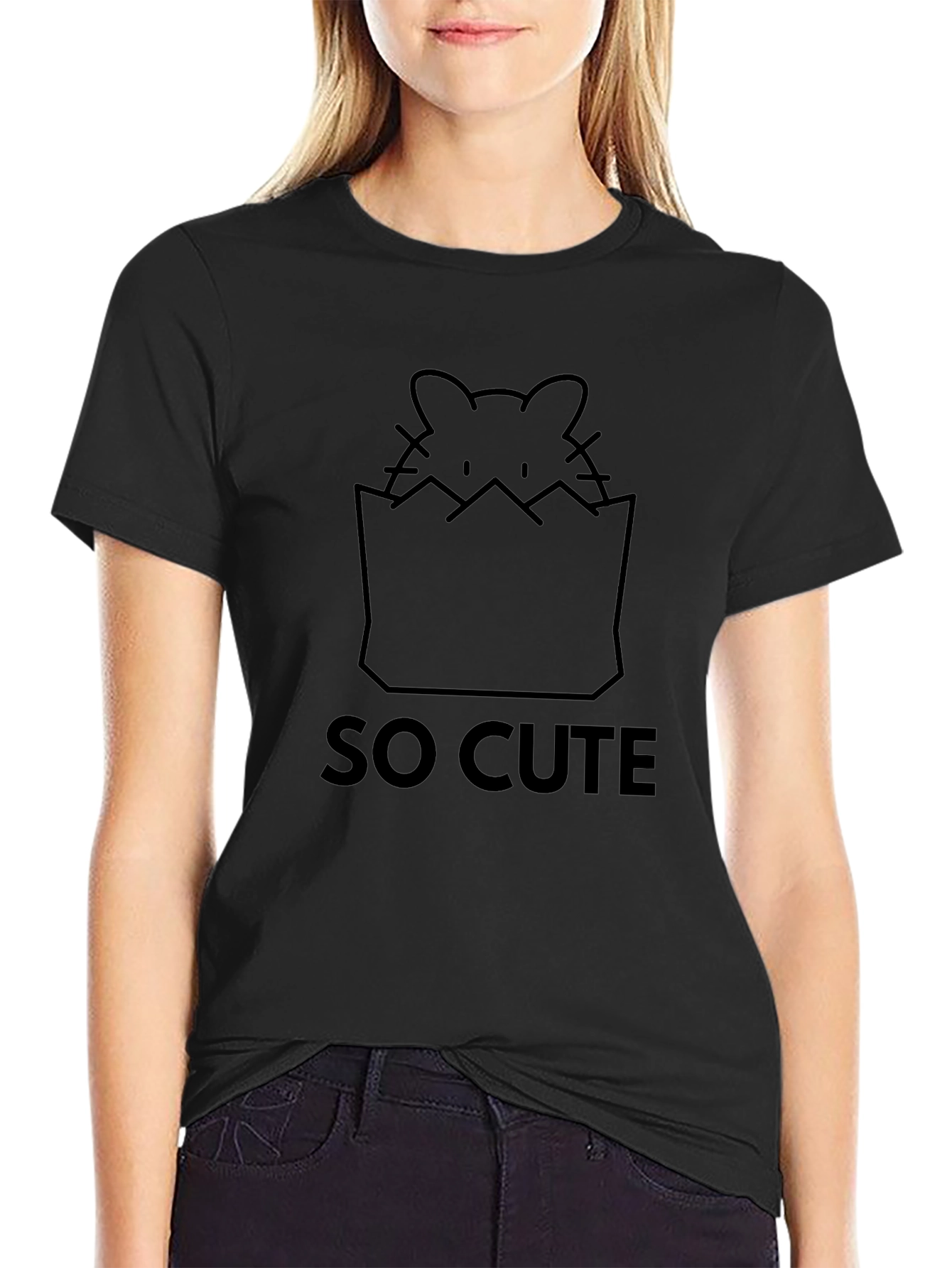 So Cute Kitten Graphic Tee - Black