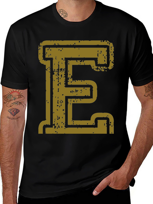 Distressed Gold Letter E Black T-Shirt