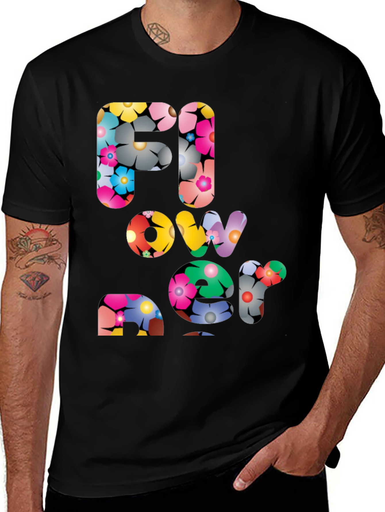 Floral Print Graphic Tee - Black