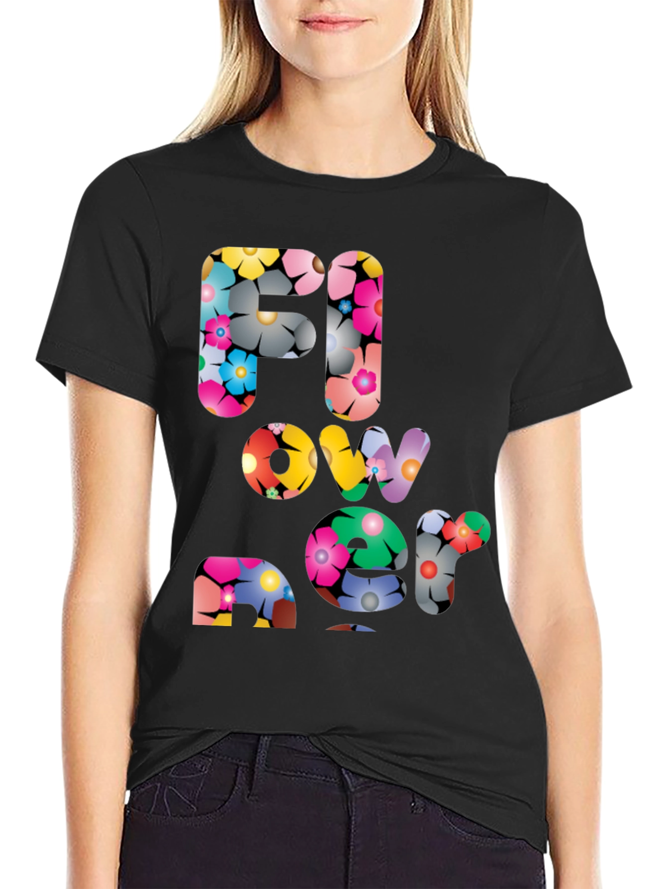 Floral Print Graphic Tee - Black