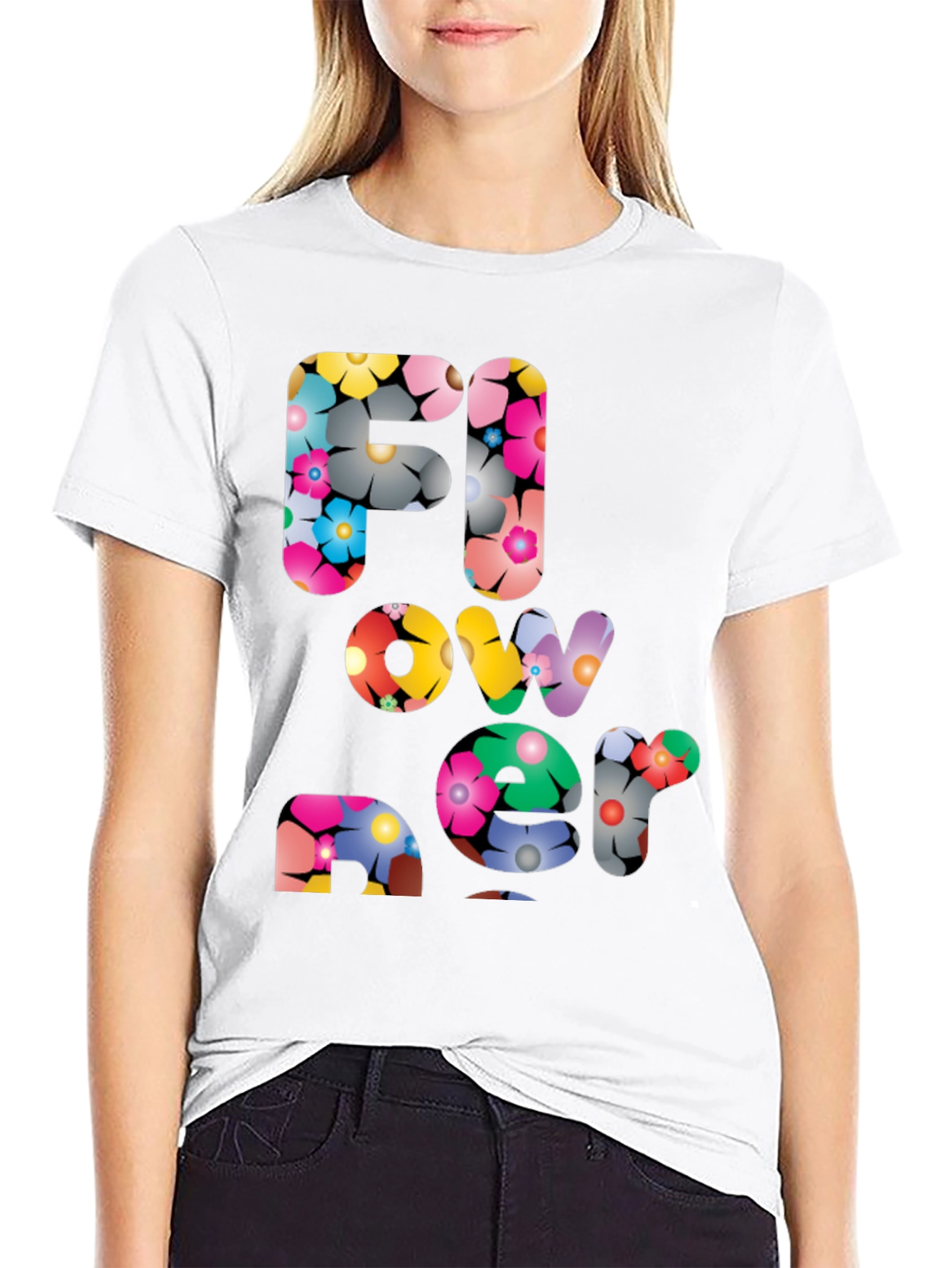 Floral Print Graphic Tee - Black