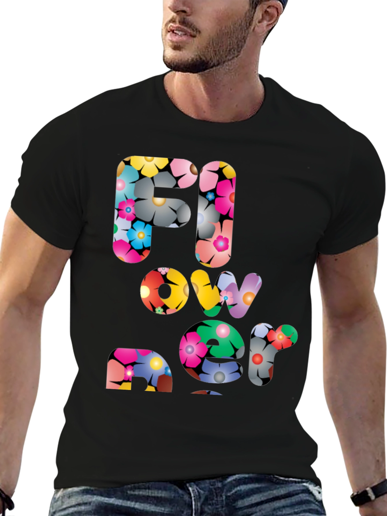 Floral Print Graphic Tee - Black