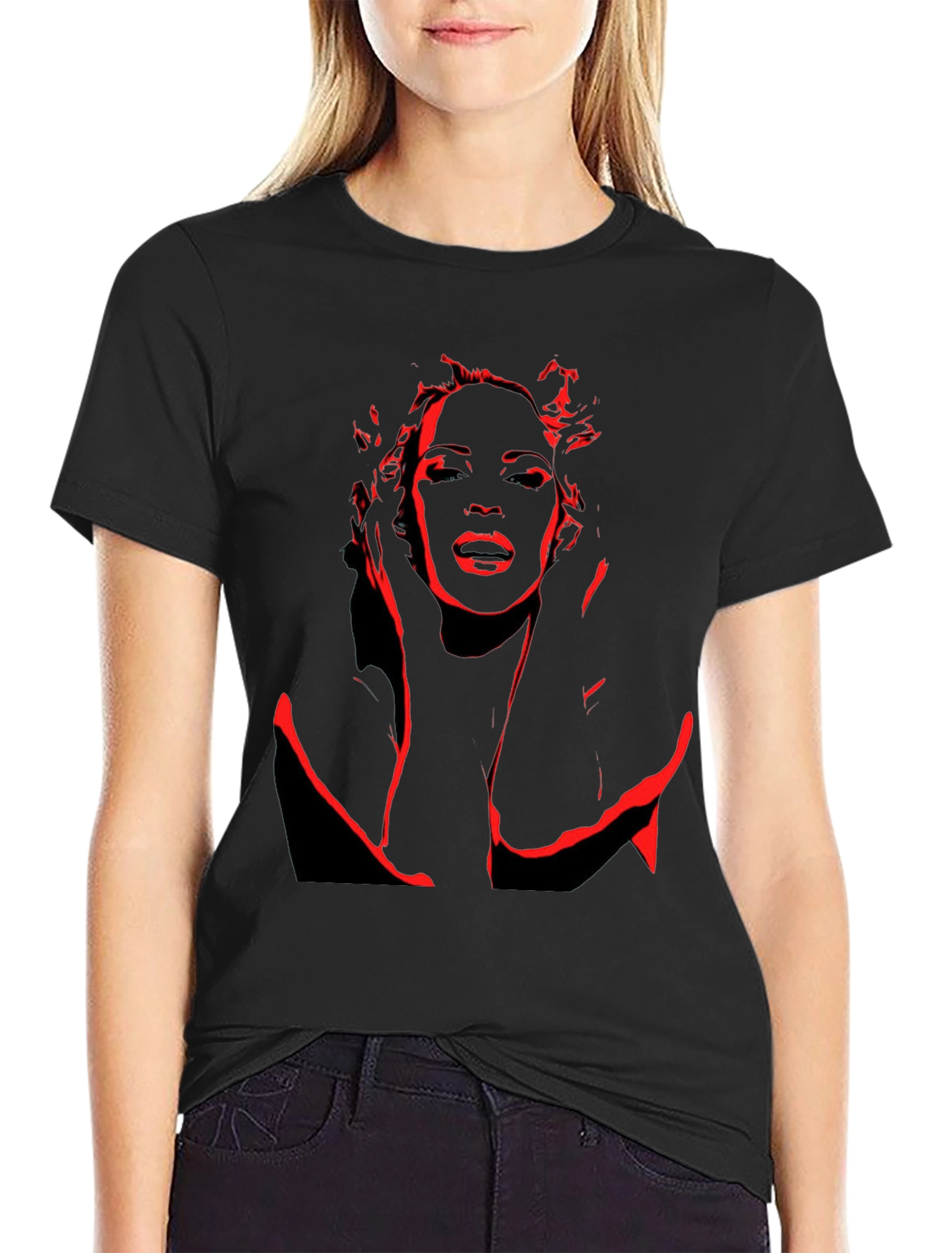 Red Silhouette Graphic Black T-Shirt