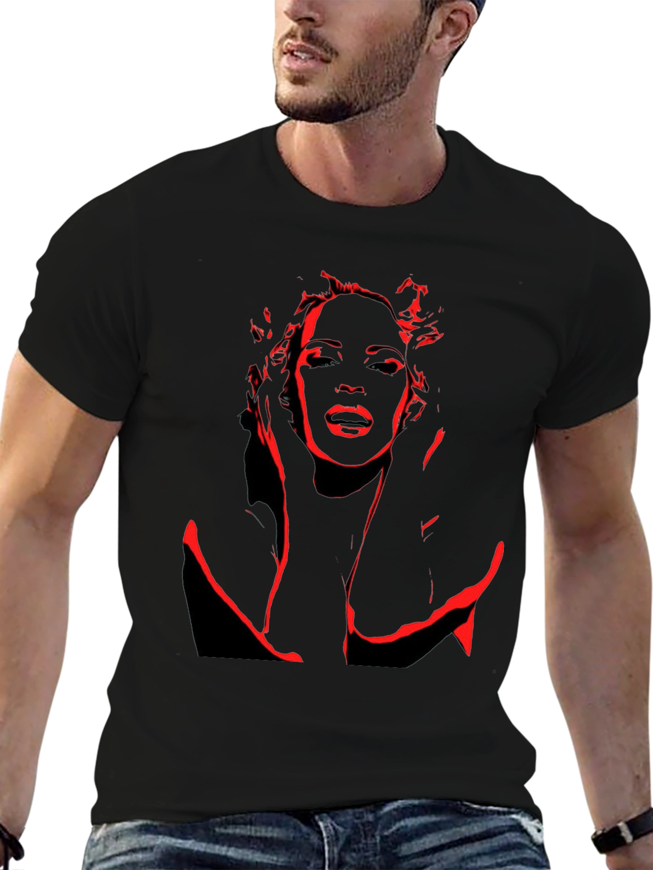 Red Silhouette Graphic Black T-Shirt