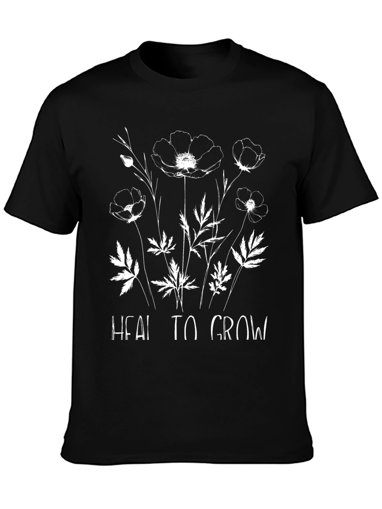 Heal to Grow Floral Graphic Black T-Shirt