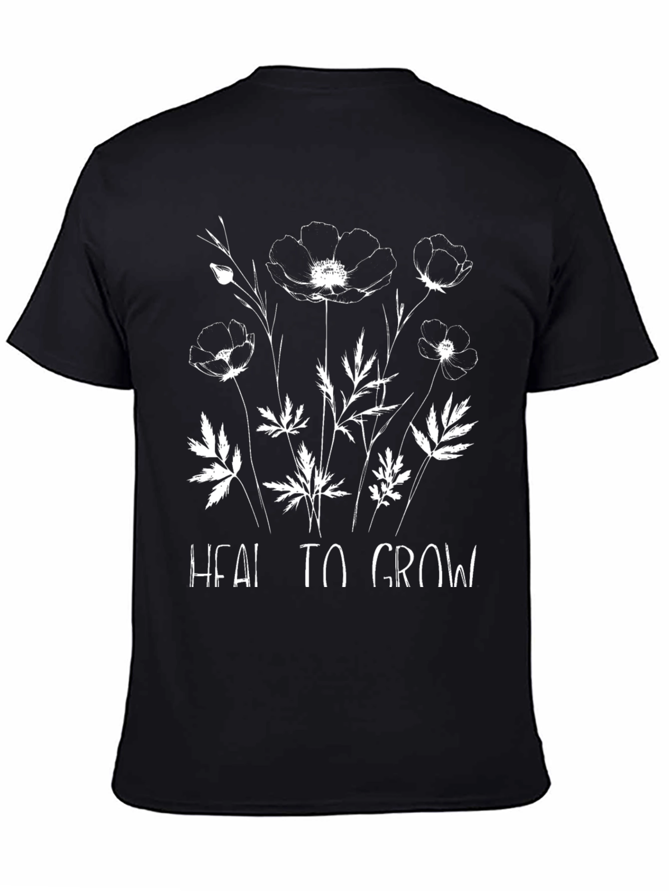Heal to Grow Floral Graphic Black T-Shirt