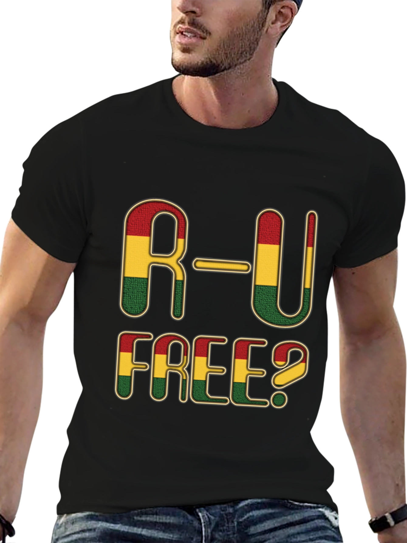 R-U Free? Rastafarian T-Shirt - Black Cotton Blend