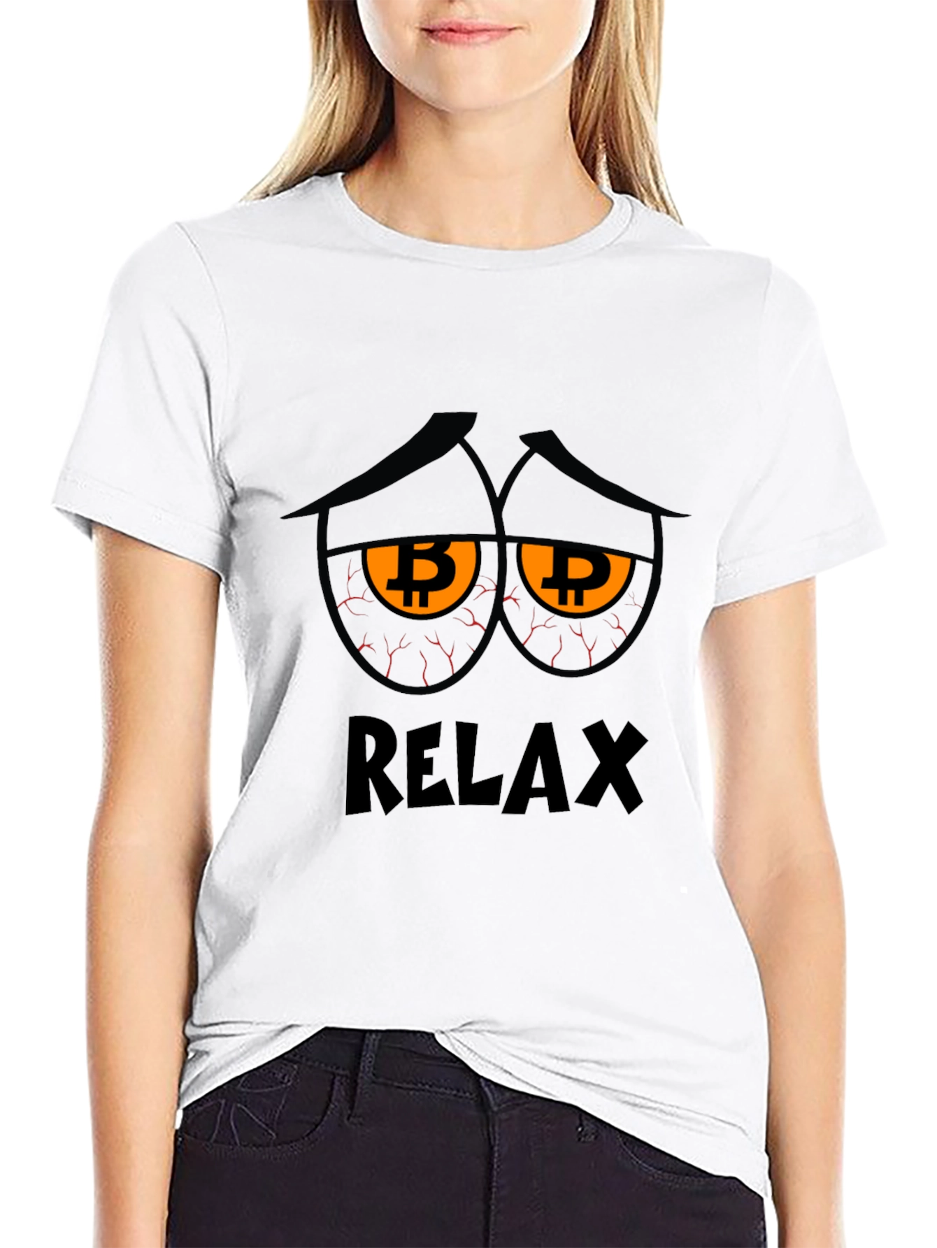 Relax Bitcoin Graphic Tee - Black Cotton Blend