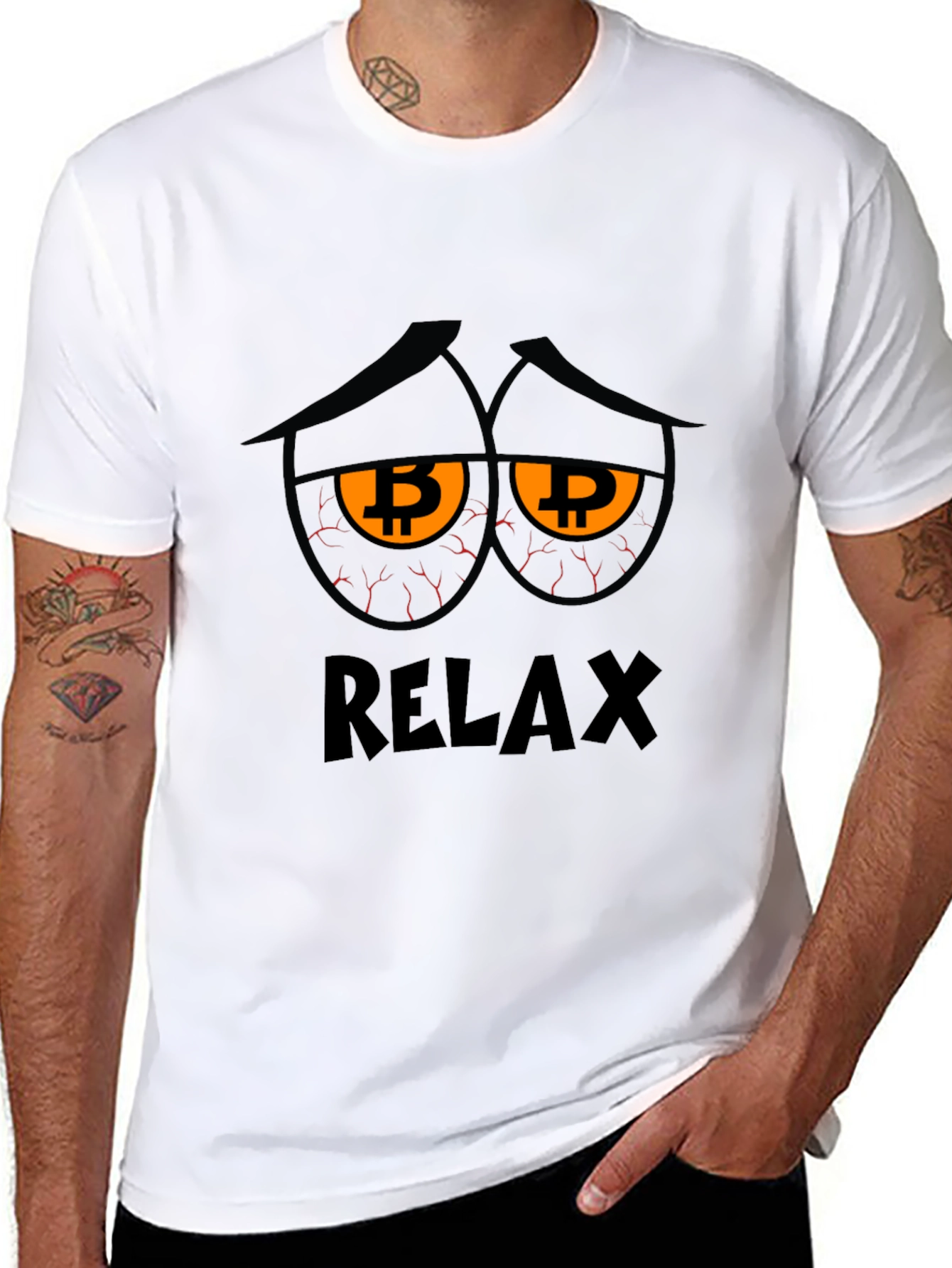 Relax Bitcoin Graphic Tee - Black Cotton Blend