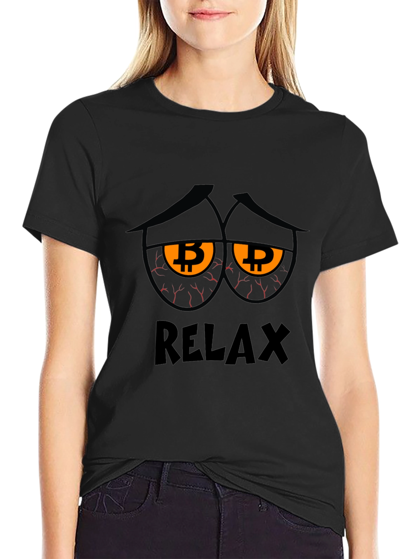 Relax Bitcoin Graphic Tee - Black Cotton Blend